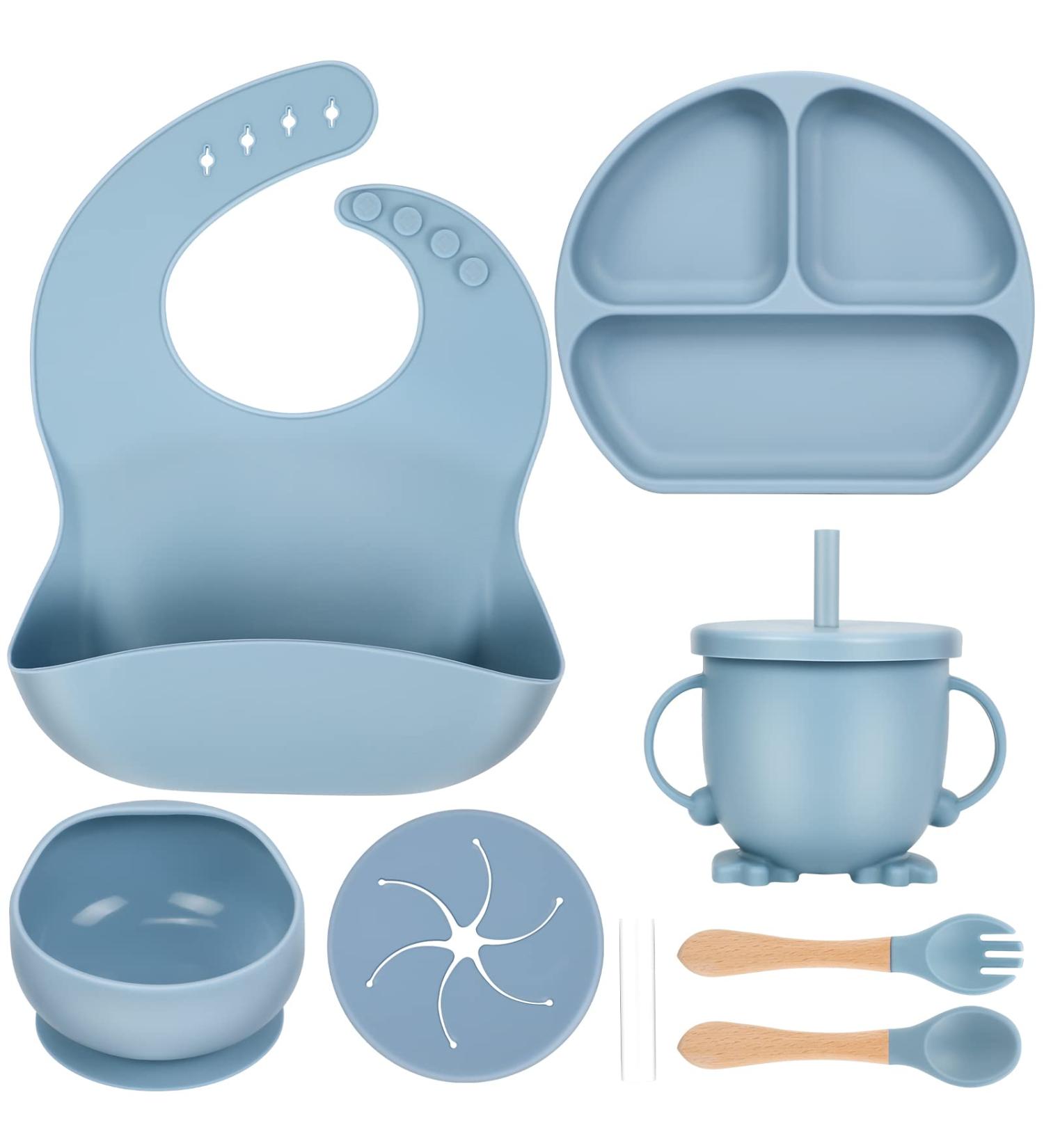 ZS ZHISHANG Baby Weaning Set - Silicone Baby Feeding Set with Suction Bowls, Plates, Cups, and Cutlery - Blue | Perfect Baby Gift - Buy Online on GoSupps.com
