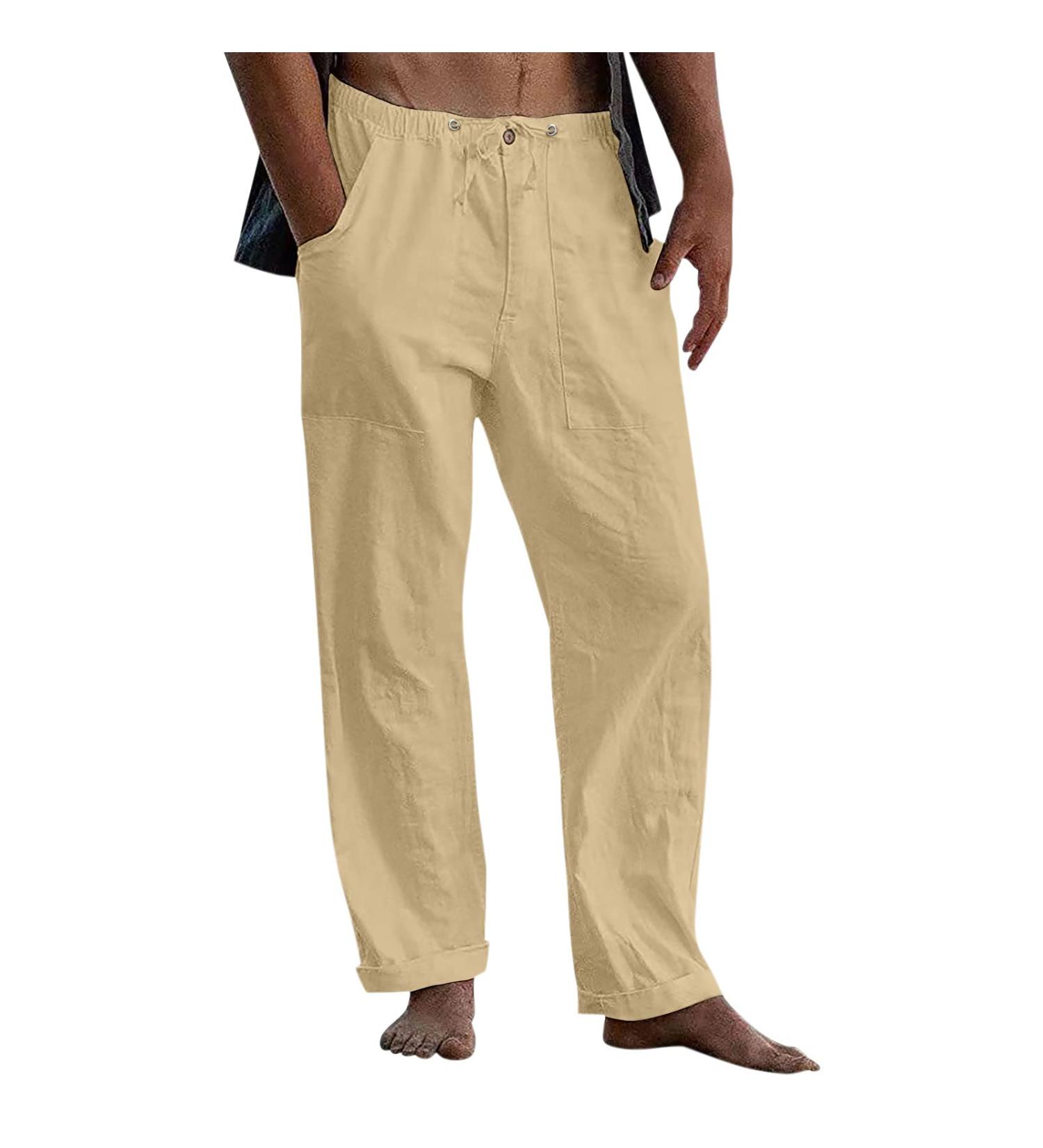 CEWIFO Men's Fleece 3/4 Shorts - Comfortable Cotton Yoga & Baseball Pants Elastic Waist A2-Khaki XL - Buy Online on GoSupps.com