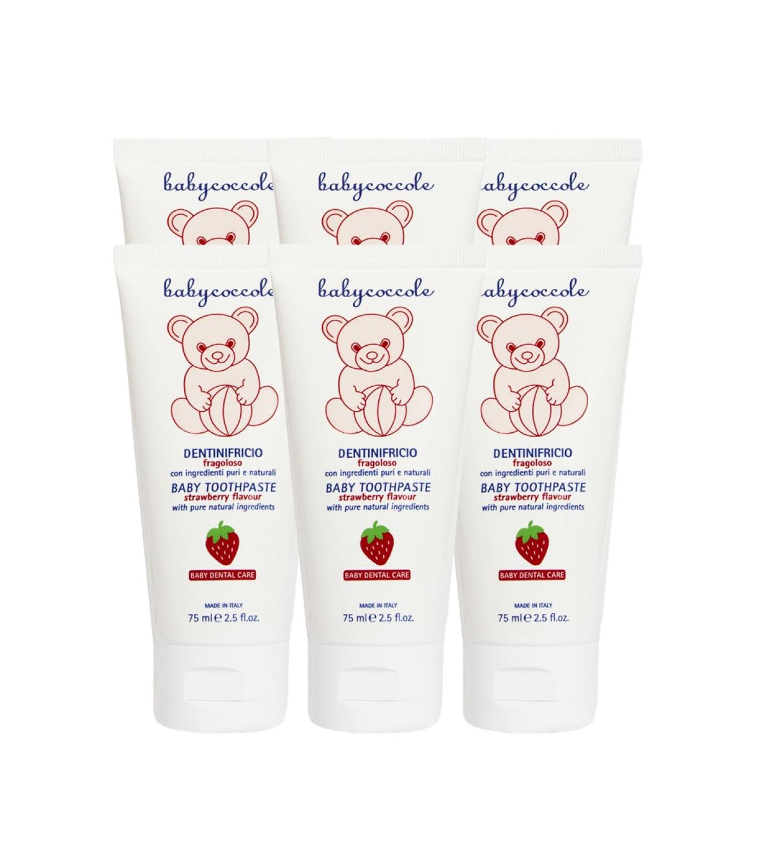  BABY COCCOLE Babycoccole 6 Piece Toothpaste Kit for Children 0-6 Years with Natural Strawberry Flavour. Strengthens teeth prevents cavities. Good supply of fluorine calcium and vitamins - 6 x 75 ml - Buy Online on GoSupps.com