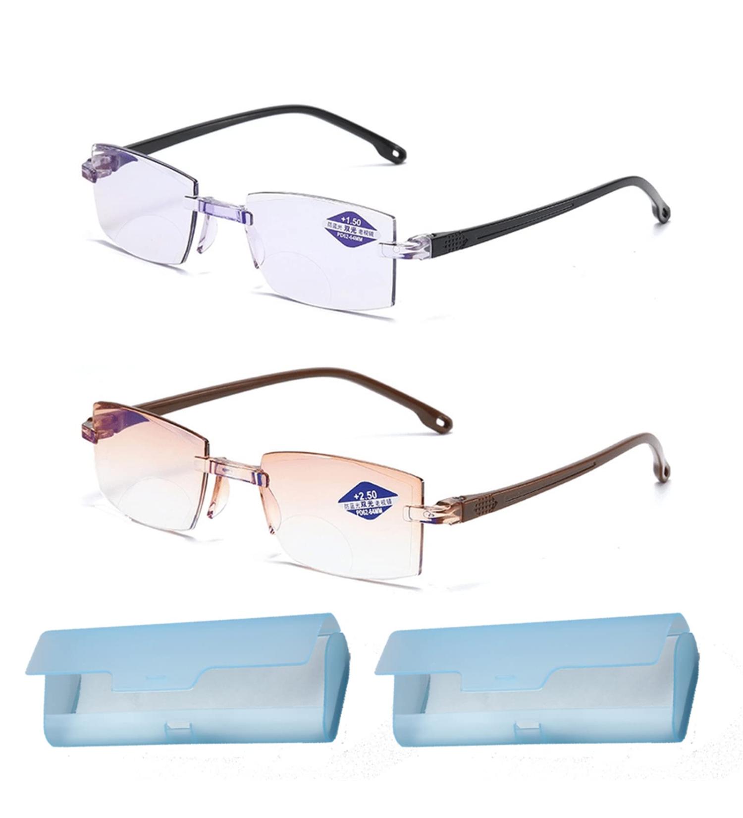 Boodream Diamond-Cut Bifocal Progressive Anti-Blue Reading Glasses (+2.00/50-55) - 2pcs - Buy Online on GoSupps.com