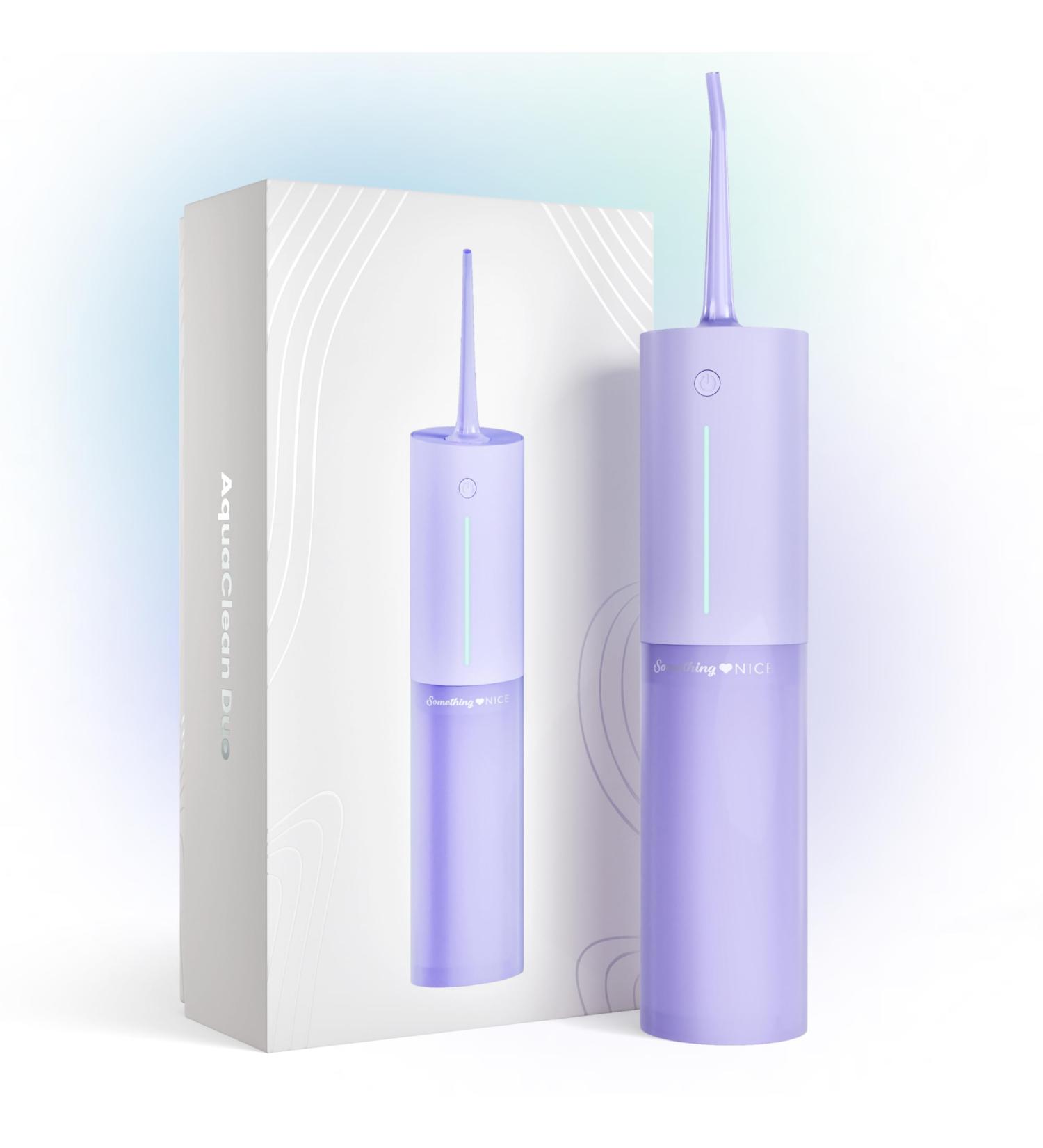 AquaClean Duo Water Flosser - Portable Waterproof Teeth Cleaner with Nozzle & Travel Bag | Dentist Designed Cordless Flosser for Braces - Pastel Purple - Buy Online on GoSupps.com