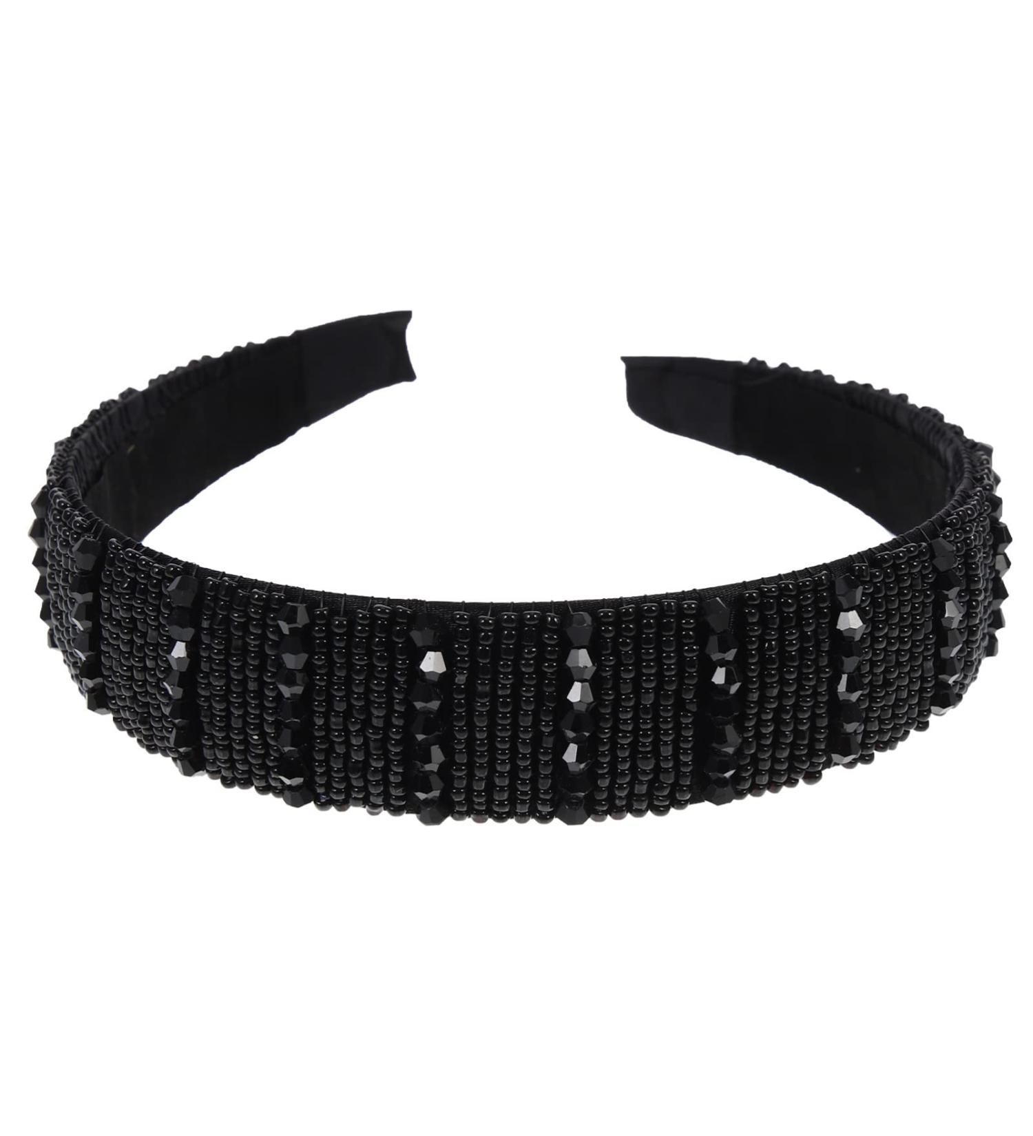 Minkissy Womens Fashion Headbands Rhinestone Crystal Headband Wedding Hand- made Headband Wide Beaded Bling Hair Accessories for Women (Black) Womens Workout Headbands - Buy Online on GoSupps.com