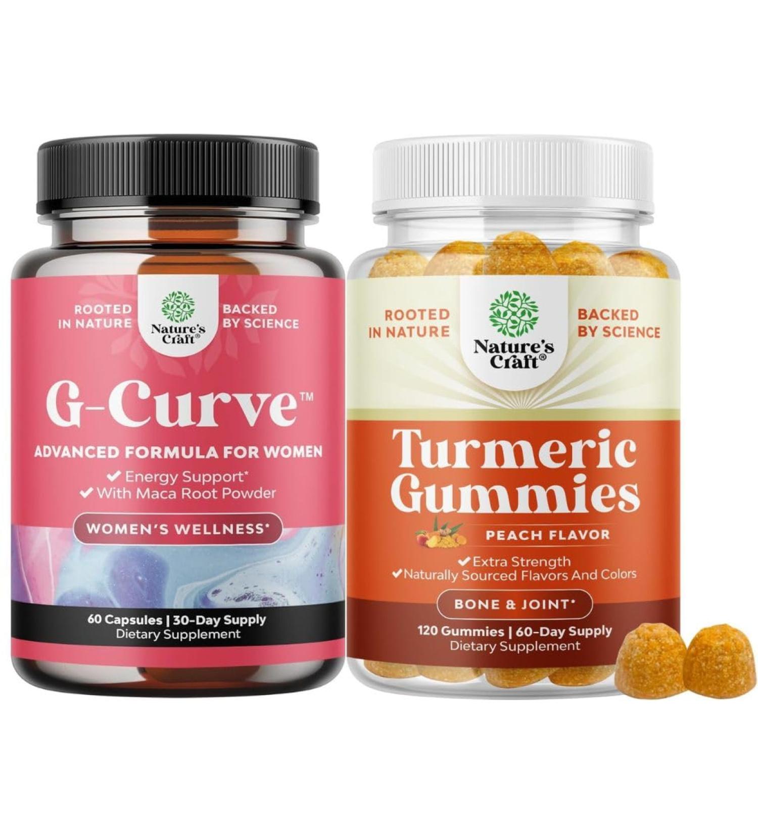 Bundle of G-Curve Butt and Breast Enhancement Pills - Herbal Enhancer May Support Body Sculpting Curves and Turmeric Gummies for Adults Peach Flavor - Extra Strength Joint Support Gummies - Buy Online on GoSupps.com