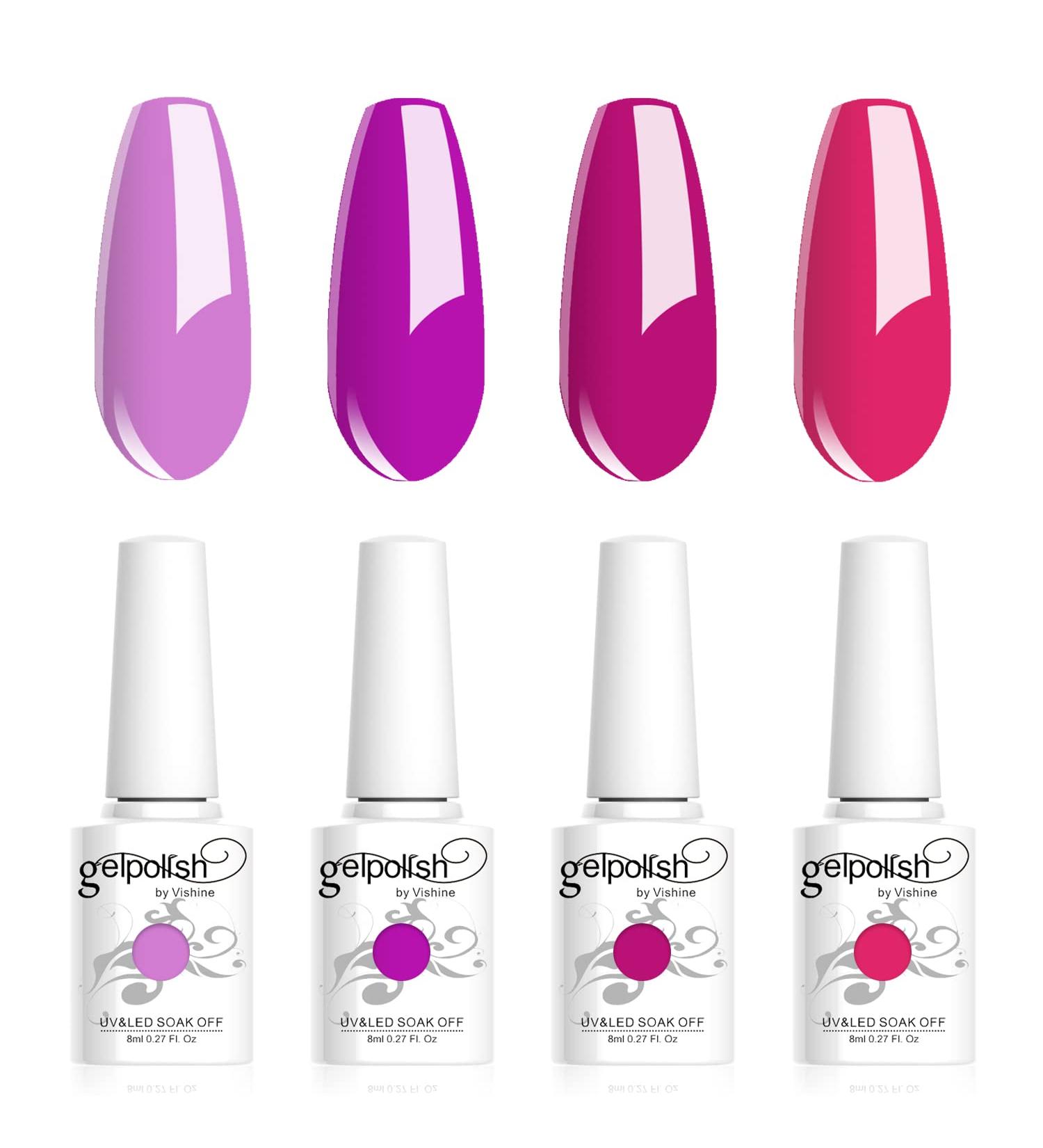 Vishine Pink Gel Nail Polish Set 4 Colors Hot Pink Tones Sakura Spring Rose Purple Fushia Dark Pink All Seasons Soak Off Long Lasting Romantic Nail Art Design Salon Home Manicure Kit for Women Girls C027 Set C027 - Buy Online on GoSupps.com