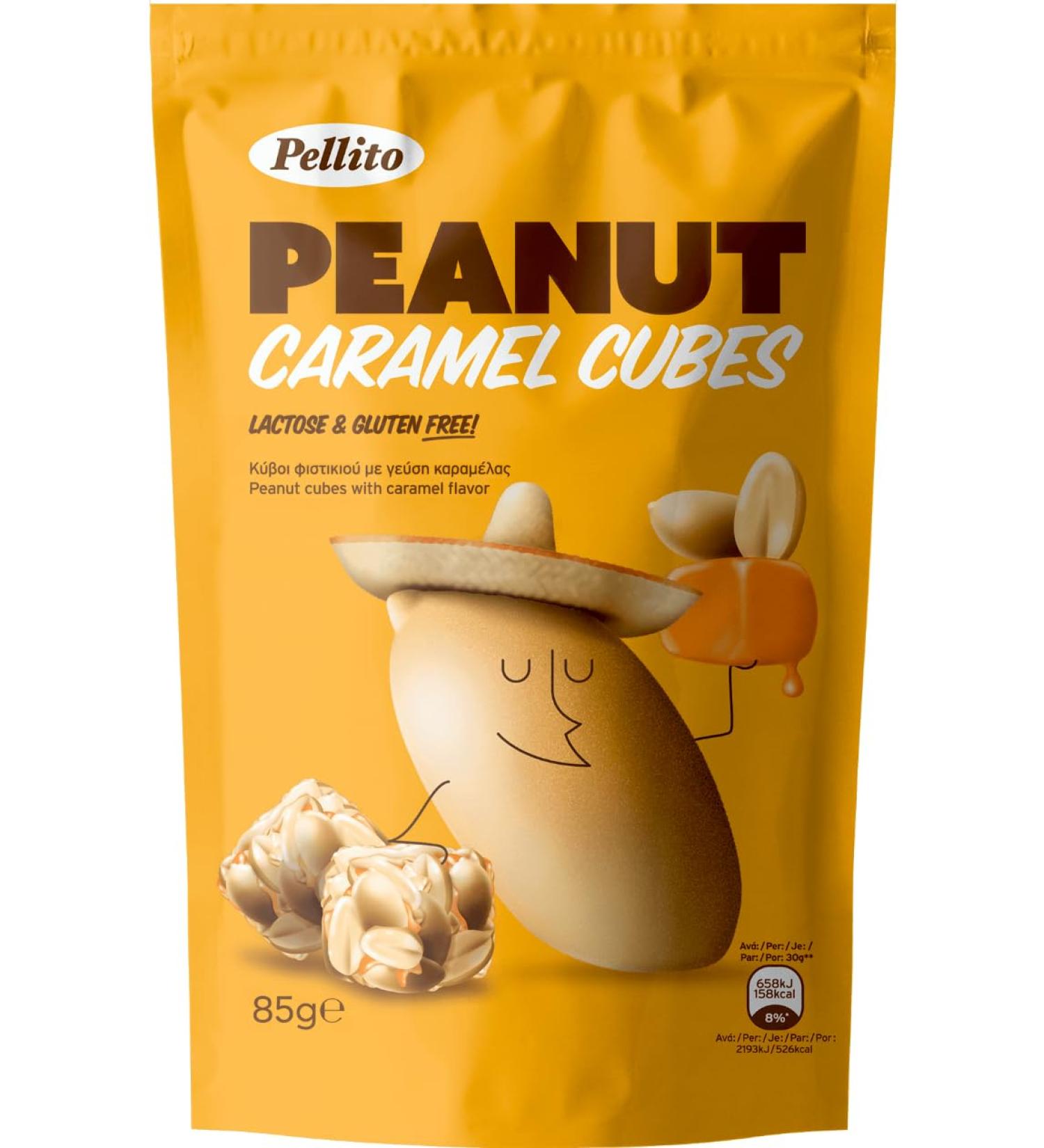 Pellito Peanut Caramel Cubes 62 Percent Peanuts Caramel Flavouring With Added Sugar & Honey 17g Protein 4g Fibre 526kcal per 100g Sweet Crunchy & Delicious Snack On-The-Go 9 x 85g - Buy Online on GoSupps.com