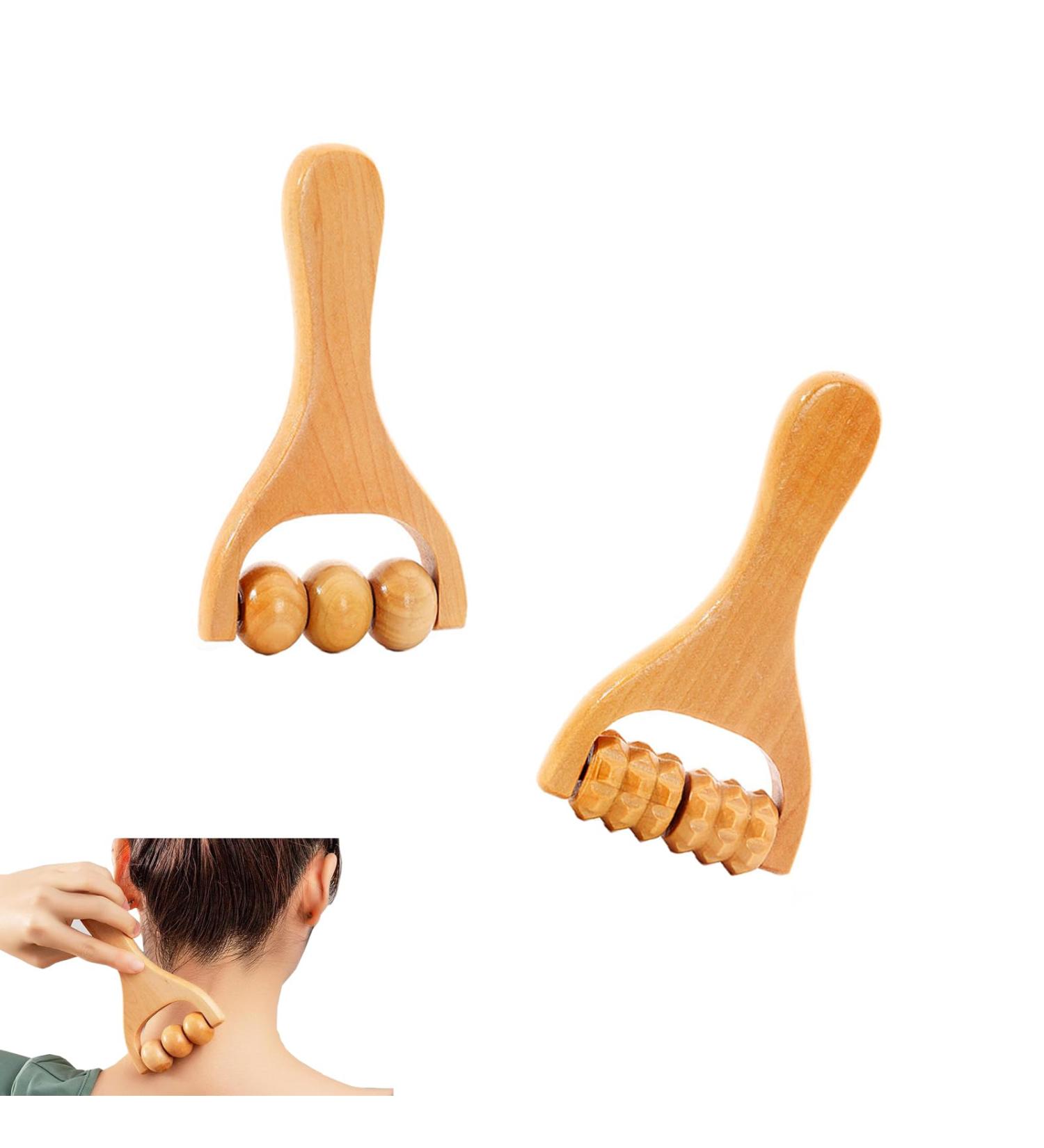 Wooden Massage Roller Set - T-Shape Device for Neck Abdominal & Leg Relief | 2-Piece Massage Scooter with Handle & Wheels - Buy Online on GoSupps.com
