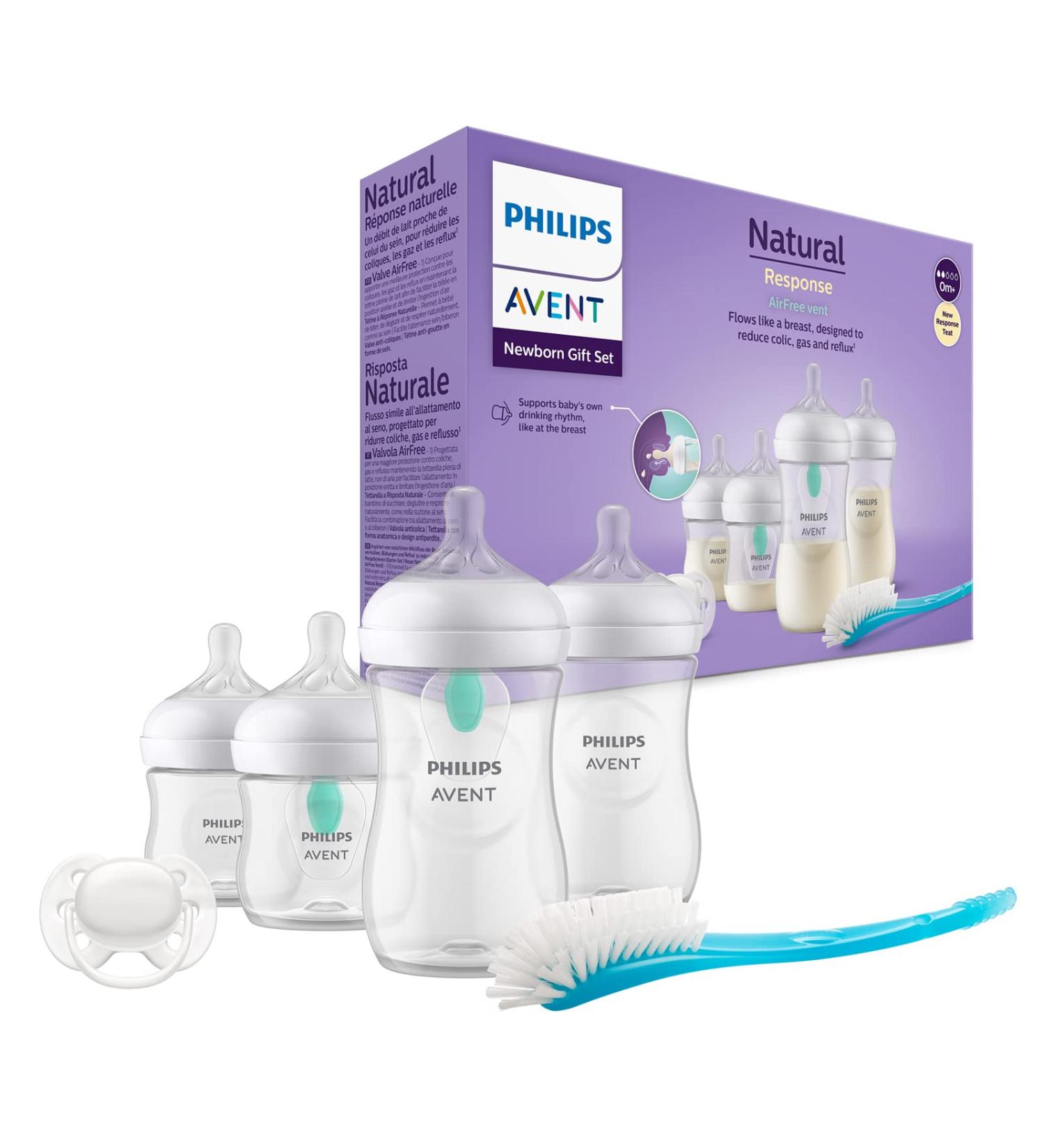 Philips Avent Baby Bottles with AirFree Valve Gift Set - 4 Bottles Pacifier & Brush for Newborns 0-12 Months (Model SCD657/11) - Buy Online on GoSupps.com