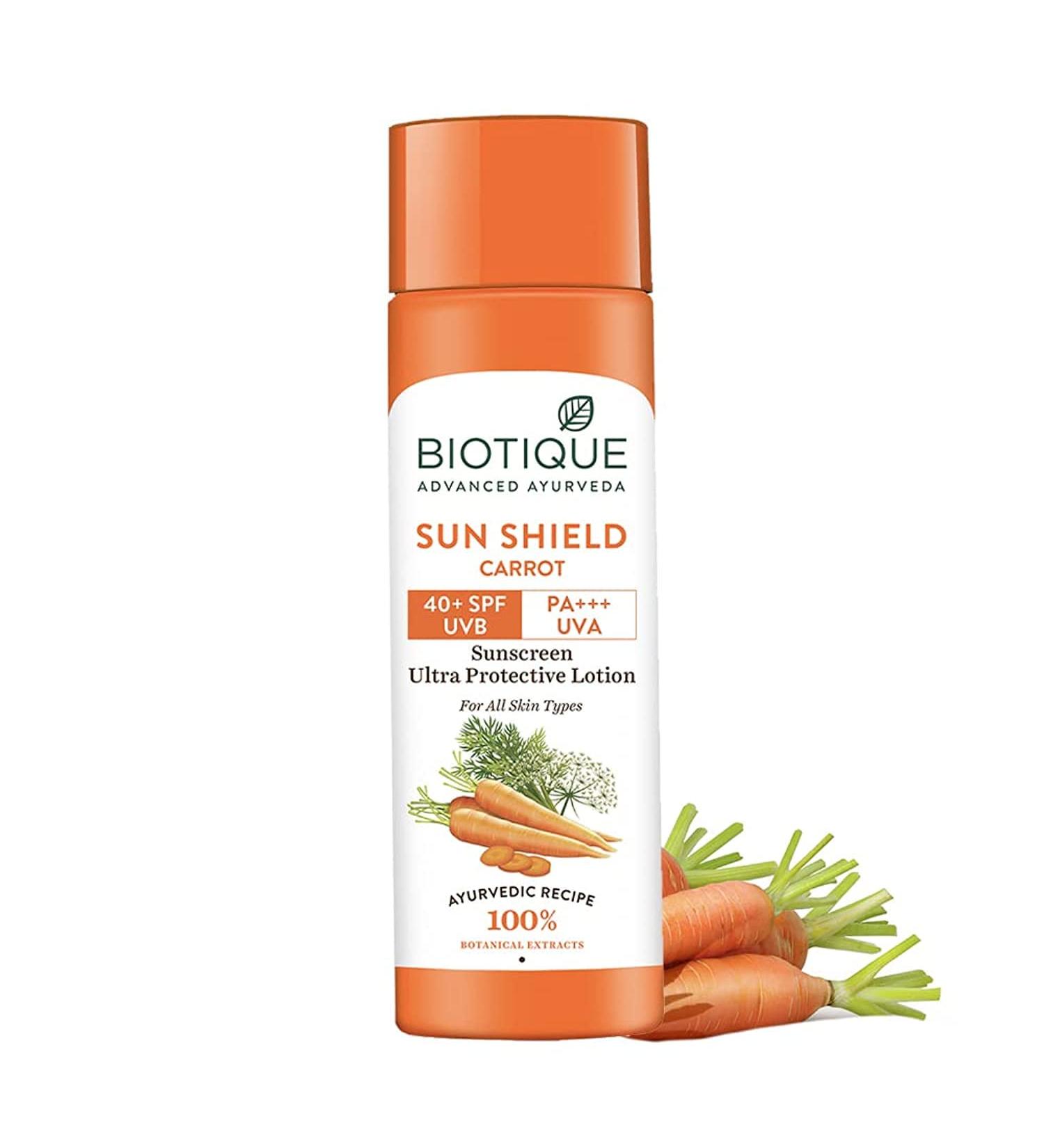 Biotique SPF 40 Carrot Face & Body Sun Lotion 120ml - Buy Online on GoSupps.com