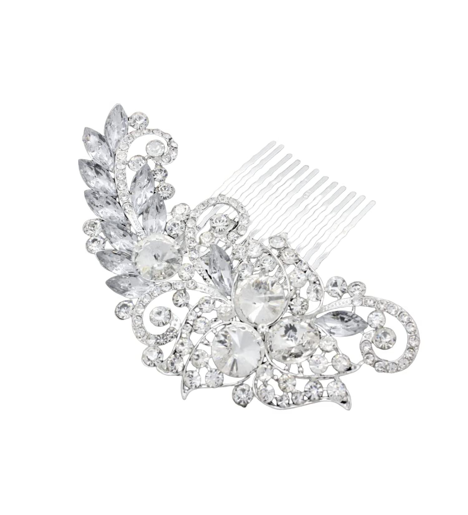 Bridal Wedding Hair Comb Fascinator Flower Crystal Rhinestones Clip Diamante Headpiece