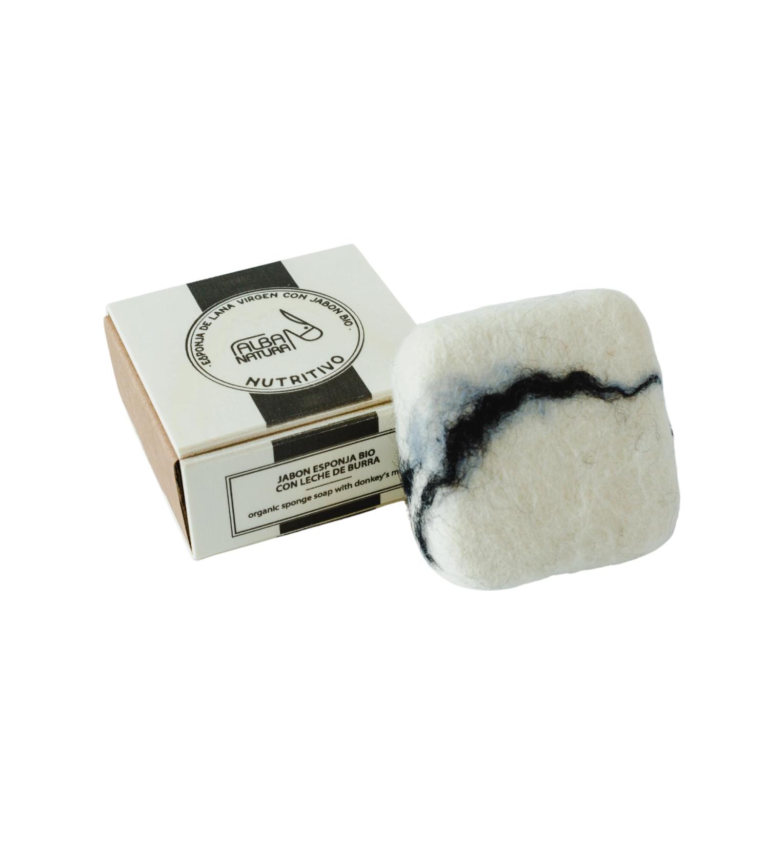 ALBA NATURA Virgin Wool Sponge with Softening Soap - Soap Based on Donkey Milk - Nutrition Hydration and Protection - Special for Reactive Skin - 150g Extra Burra Milk - Buy Online on GoSupps.com