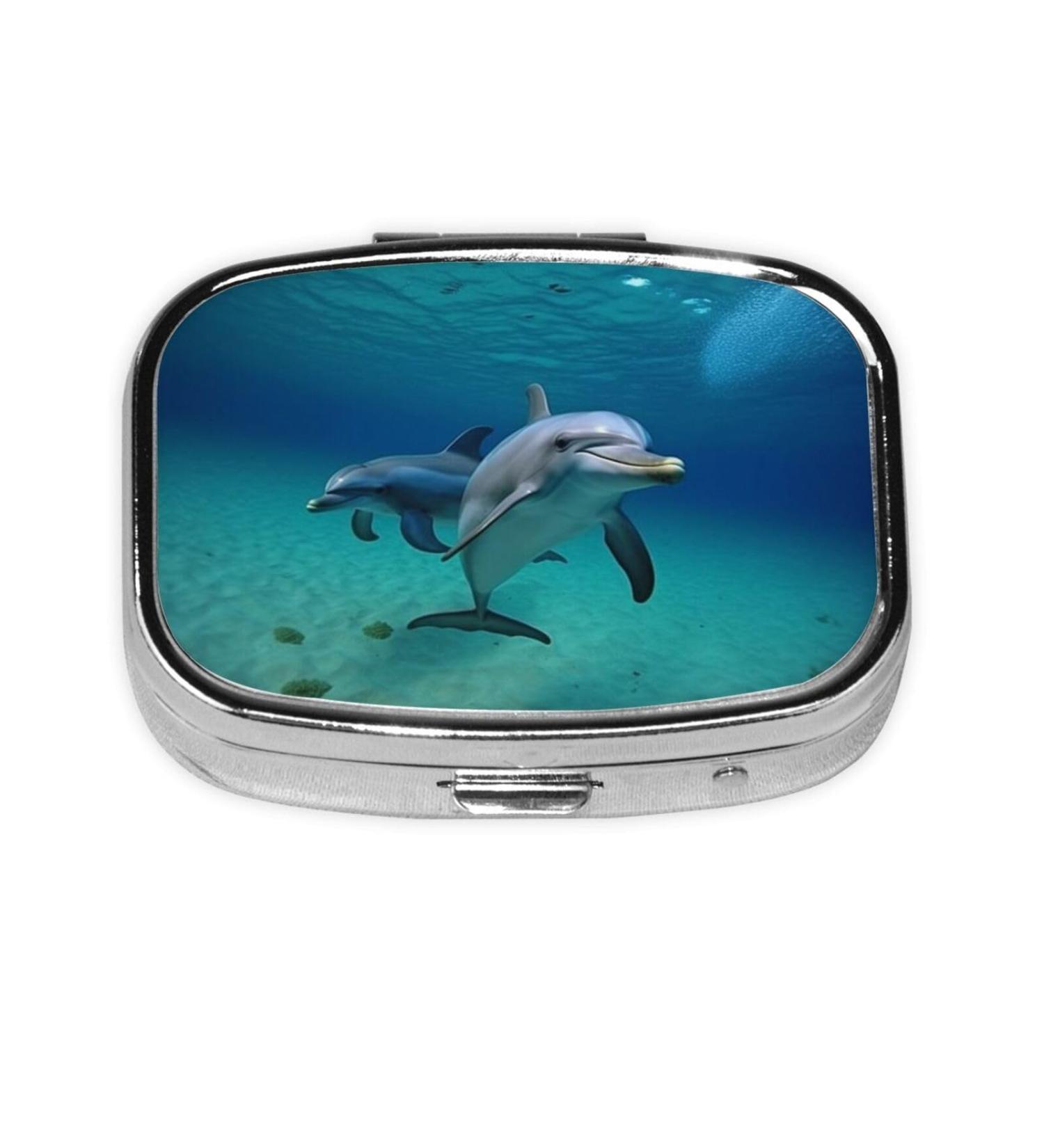 Dolphins Underwater Printing Small Pill Case | Cute Travel Pill Organizer | 2 Compartment Pill Box for Pocket & Purse Gifts - Buy Online on GoSupps.com