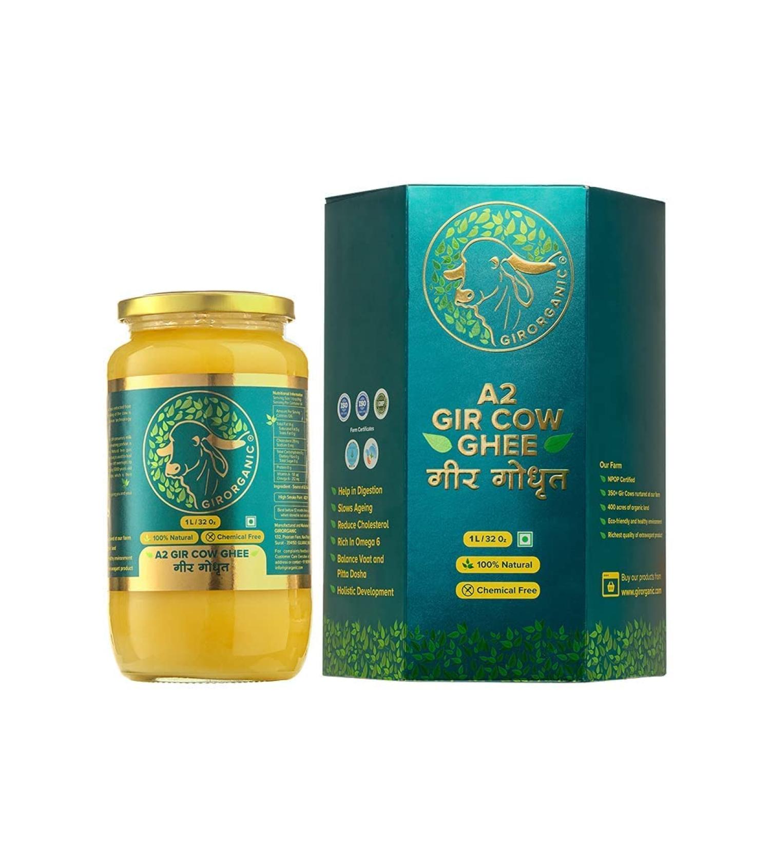 GirOrganic Grass Fed A2 Ghee | Clarified Butter (32Oz) - Unsalted Gir Cow Ghee Butter - Organic Ghee Oil - Pasture Raised  Non-GMO  Lactose-Free 32Oz 32 Fl Oz (Pack of 1) - Buy Online on GoSupps.com