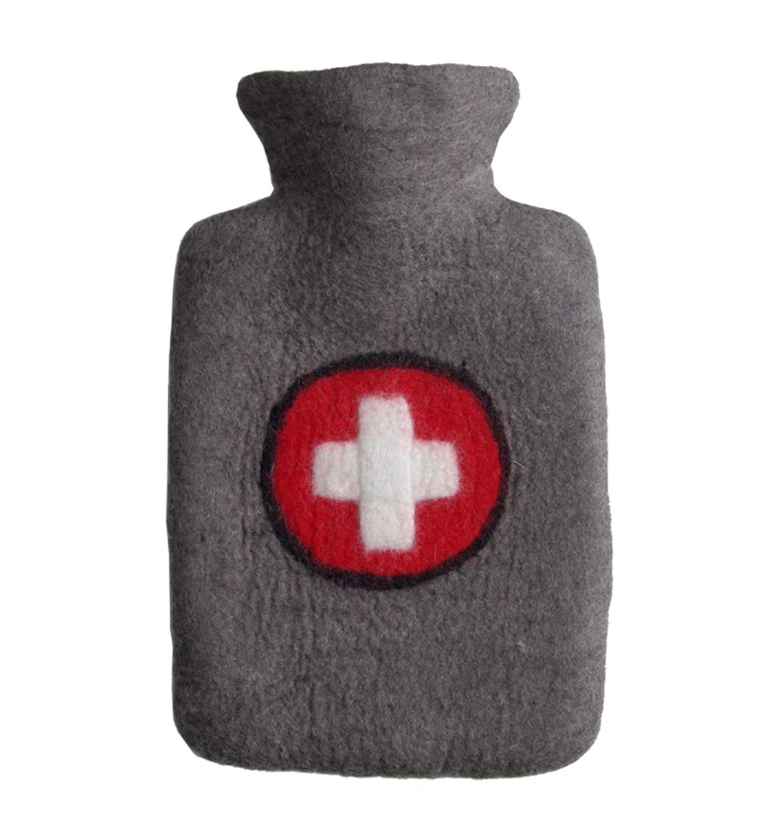 Hugo Frosch Hot Water Bottle Classic 1.8L with Felt Cover Cross - Eco-Friendly Warmth for Comfort | International Shipping Available - Buy Online on GoSupps.com