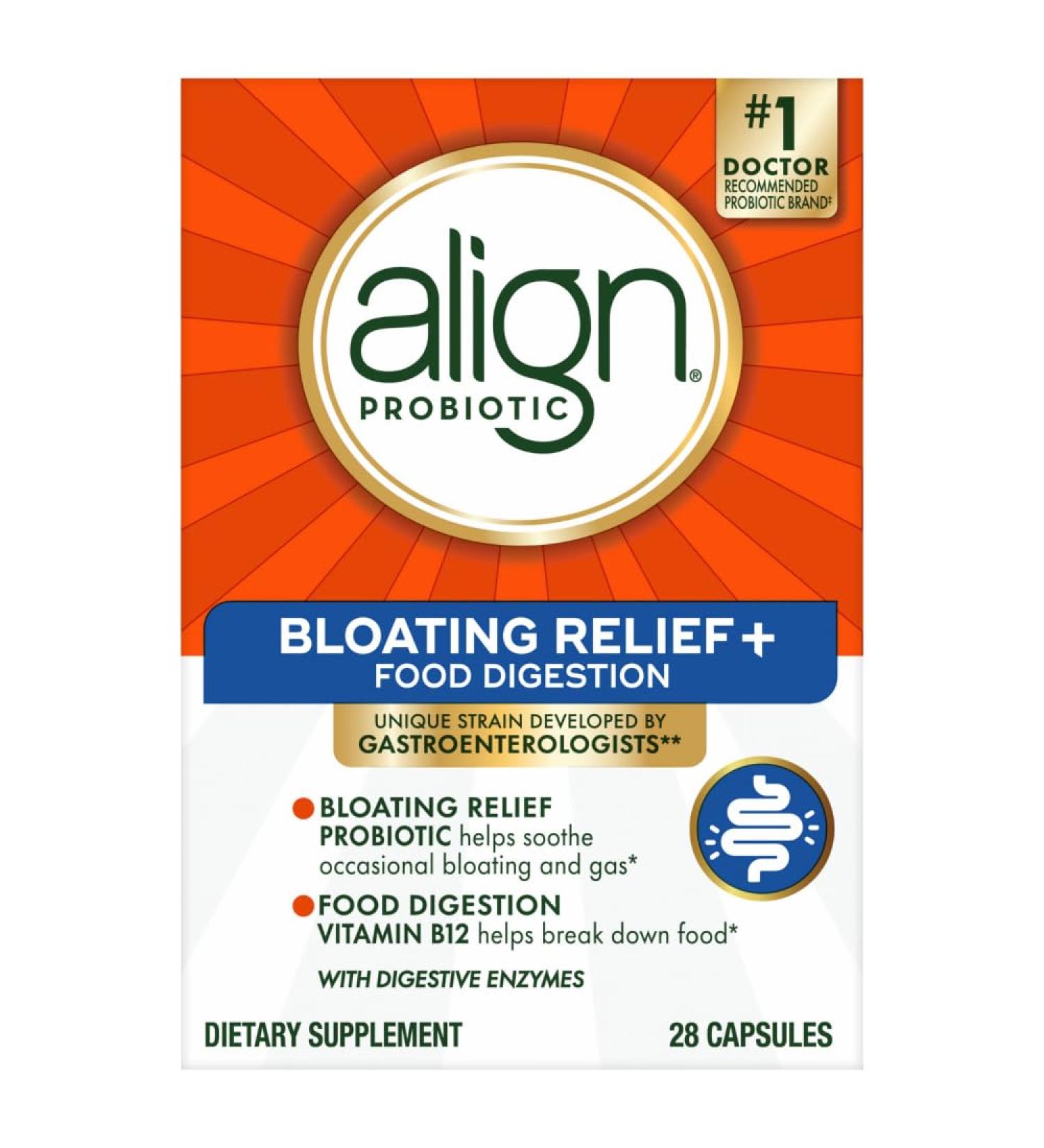 Align Probiotic Bloating Relief + Food Digestion Probiotics for Women and Men #1 Doctor Recommended Brand Promotes Digestive Health and Helps Support the Metabolism of Food* 28 Capsules - Buy Online on GoSupps.com