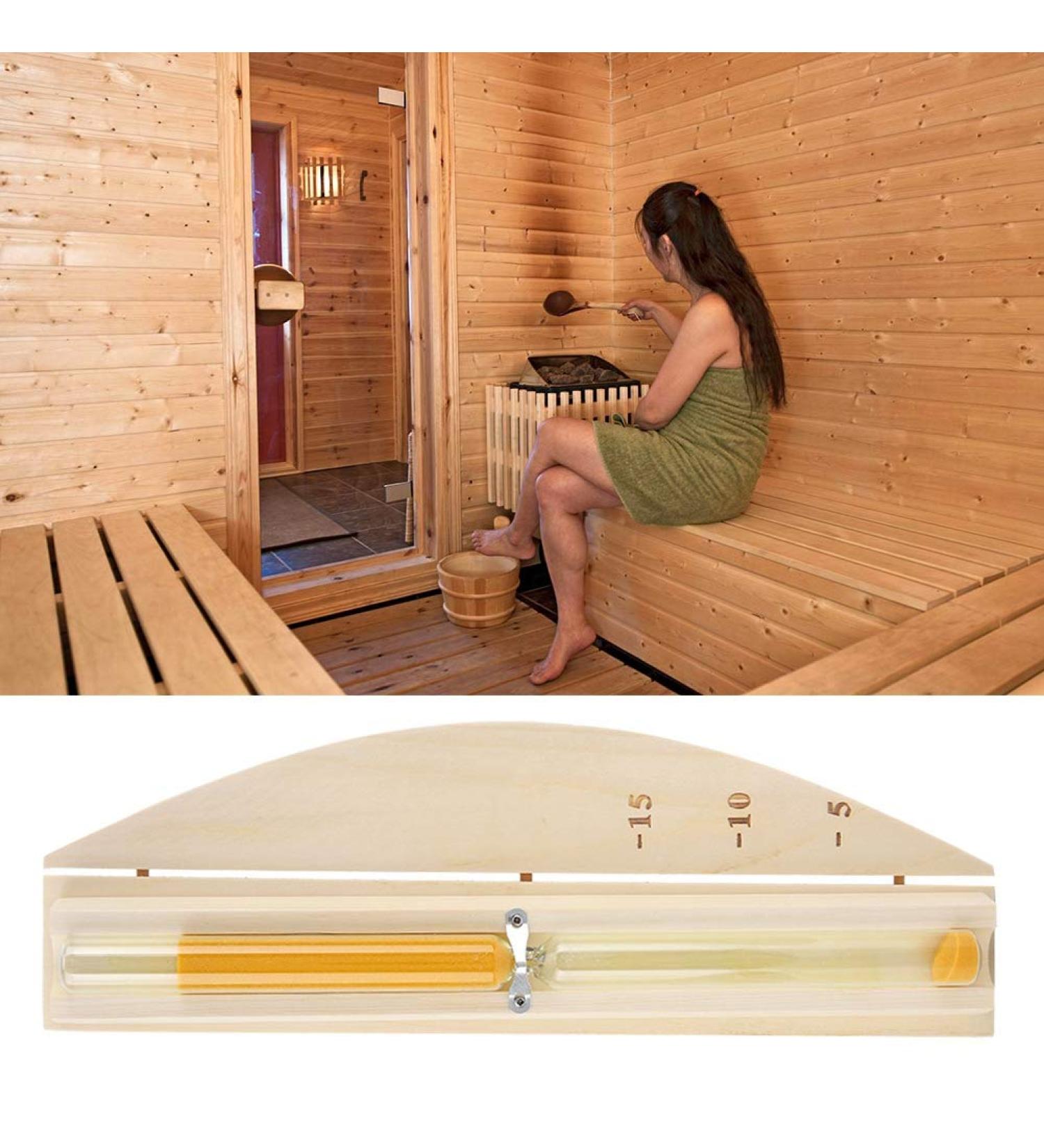 High-Quality 15-Minute Wooden & Glass Hourglass for Sauna | Heat-Resistant & Durable - Ideal for Bathing - Buy Online on GoSupps.com