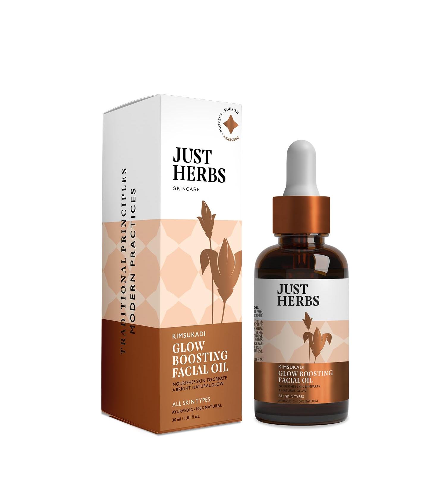 Just Herbs Kimsukadi Tail Glow Boosting Ayurvedic Facial Oil for All Skin Types 100% Natural & Vegan Cruelty-Free 15ml - Buy Online on GoSupps.com