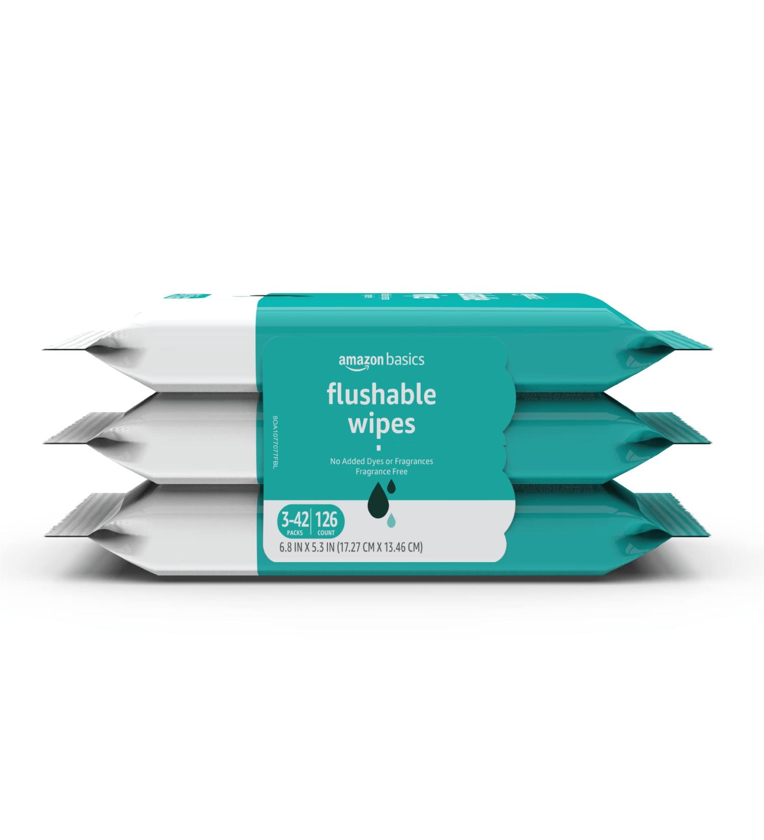 Amazon Basics Flushable Adult Toilet Wipes - Fragrance Free - 42 Count (Pack of 3) - 126 Wipes Total - Buy Online on GoSupps.com