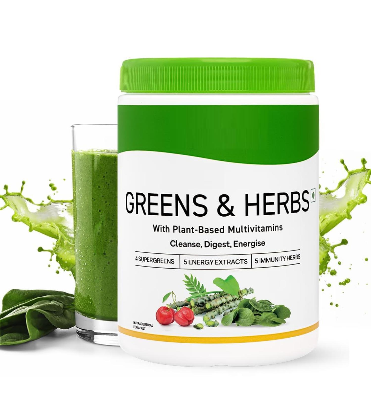 Greens & Herbs for Acne Control Skin Health & Digestion | Daily Greens and 35+ Superfoods Herbs Chlorella & Moringa Certified Vegan 200 g - Buy Online on GoSupps.com