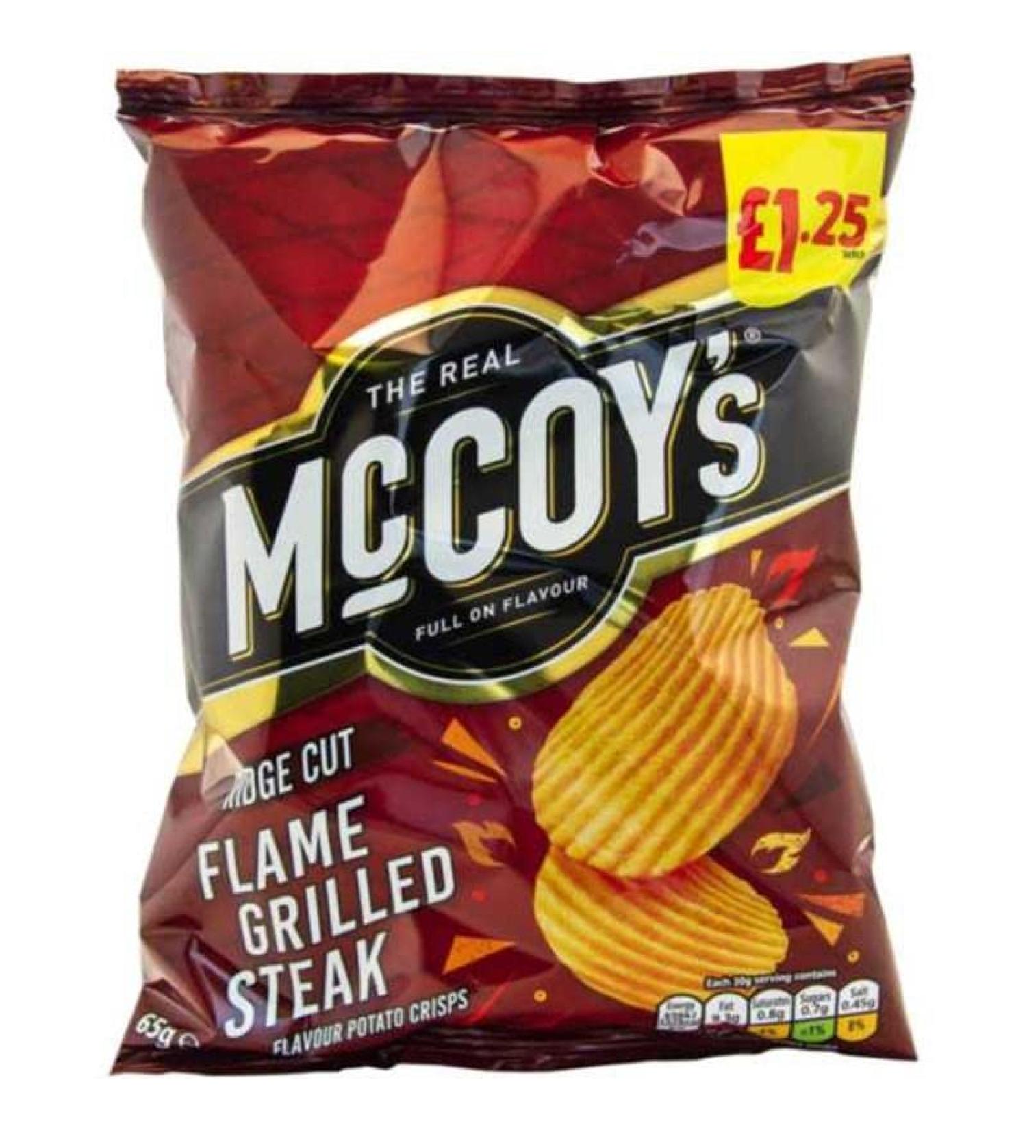 McCoy's Flame Grilled Steak Ridge Cut Crisps 65g - Box of 20 (Price Marked)