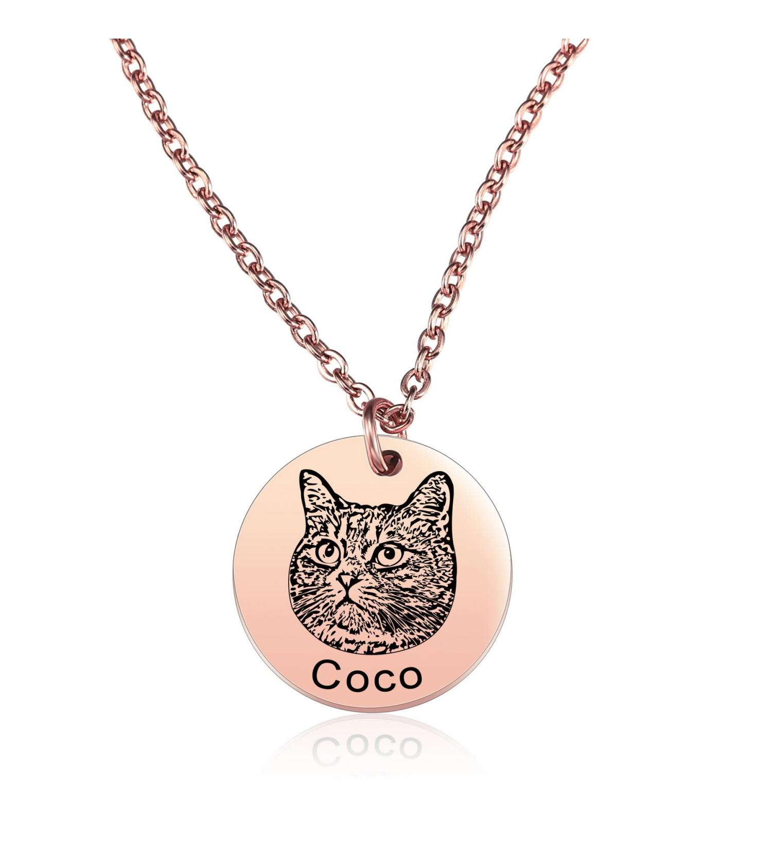 Memediy Personalized Pet Portrait Necklace - Engraved Pet Remembrance Gifts in Rose Gold for Dog & Cat Lovers - Buy Online on GoSupps.com