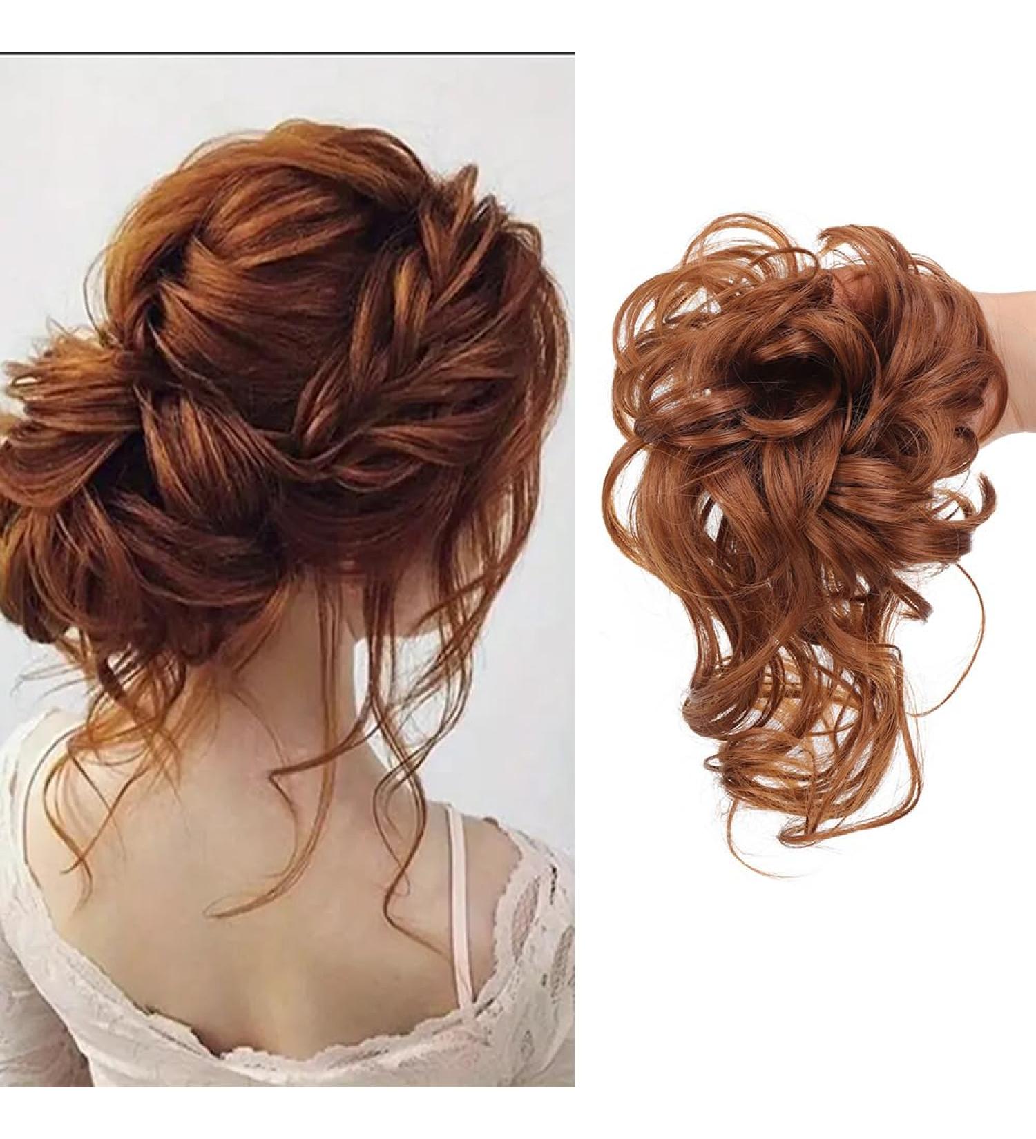 Buy Curly Wavy Messy Bun Hair Piece with Rubber Band - Light Auburn (#30) | Stylish Hair Extensions for Women & Girls - Buy Online on GoSupps.com