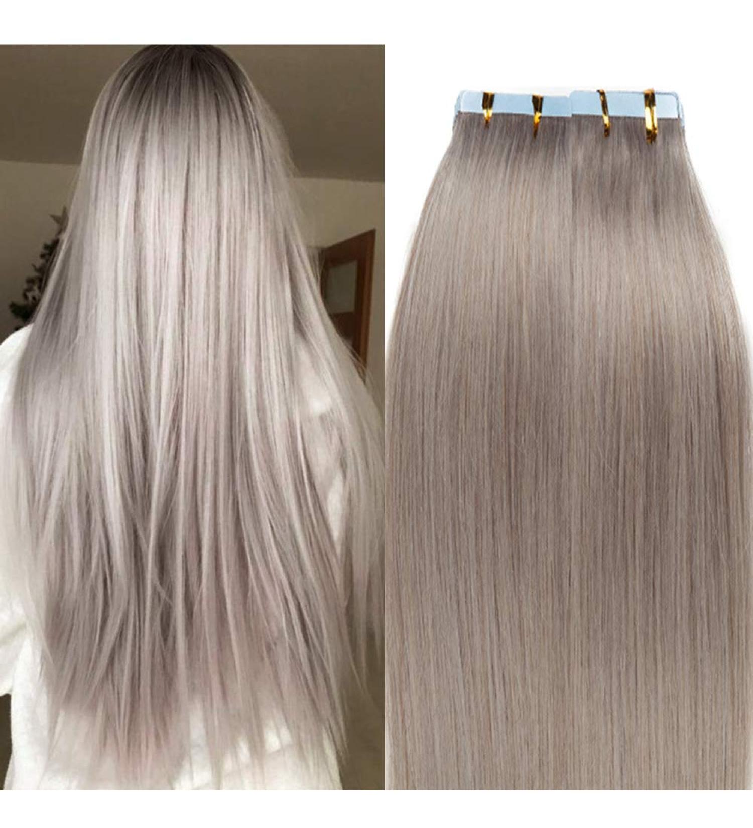 SEGO Tape Extensions - 20 Wefts 30g 100% Remy Real Hair Adhesive Hairpieces - Grey (22/55cm) - Premium Quality Hair Extensions for Effortless Style - Buy Online on GoSupps.com