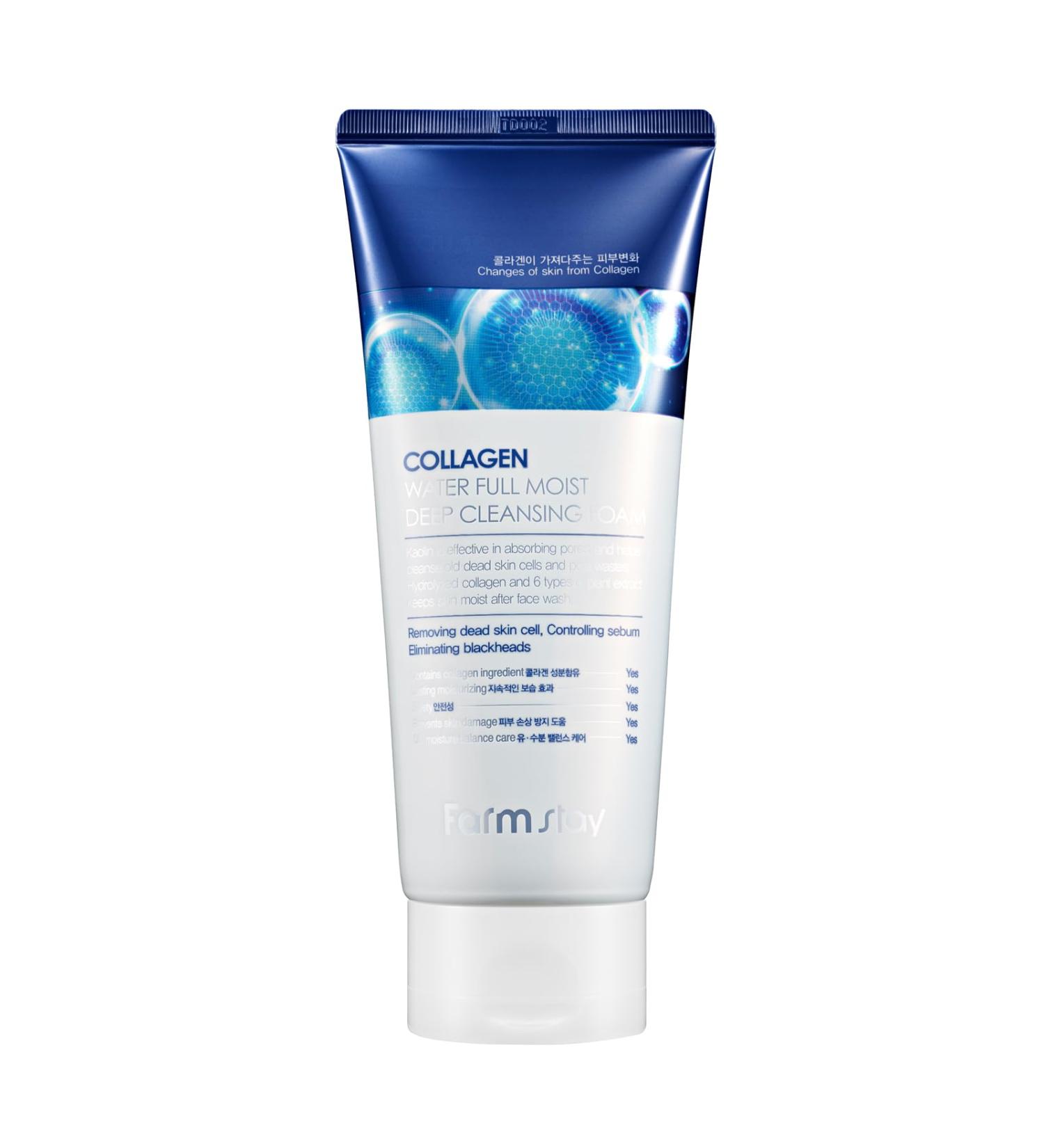 FARMSTAY Collagen Water Full Moist Deep Cleansing Foam - Foaming Facial Cleanser - Clears Dirt and Dead Skin - Deeply Moisturizing Face Wash - 6.08 oz - Buy Online on GoSupps.com