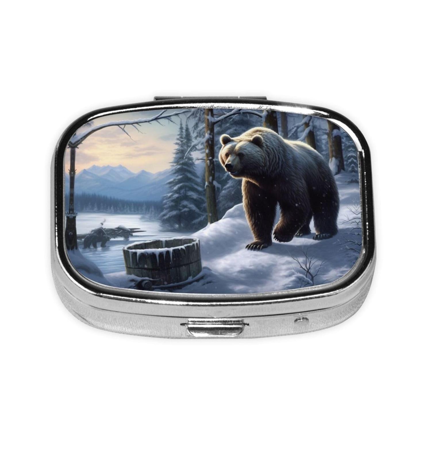 Winter Bear 2 Compartment Pill Case | Cute Travel Pill Organizer for Purse | Small Pill Box Gifts - Buy Online on GoSupps.com