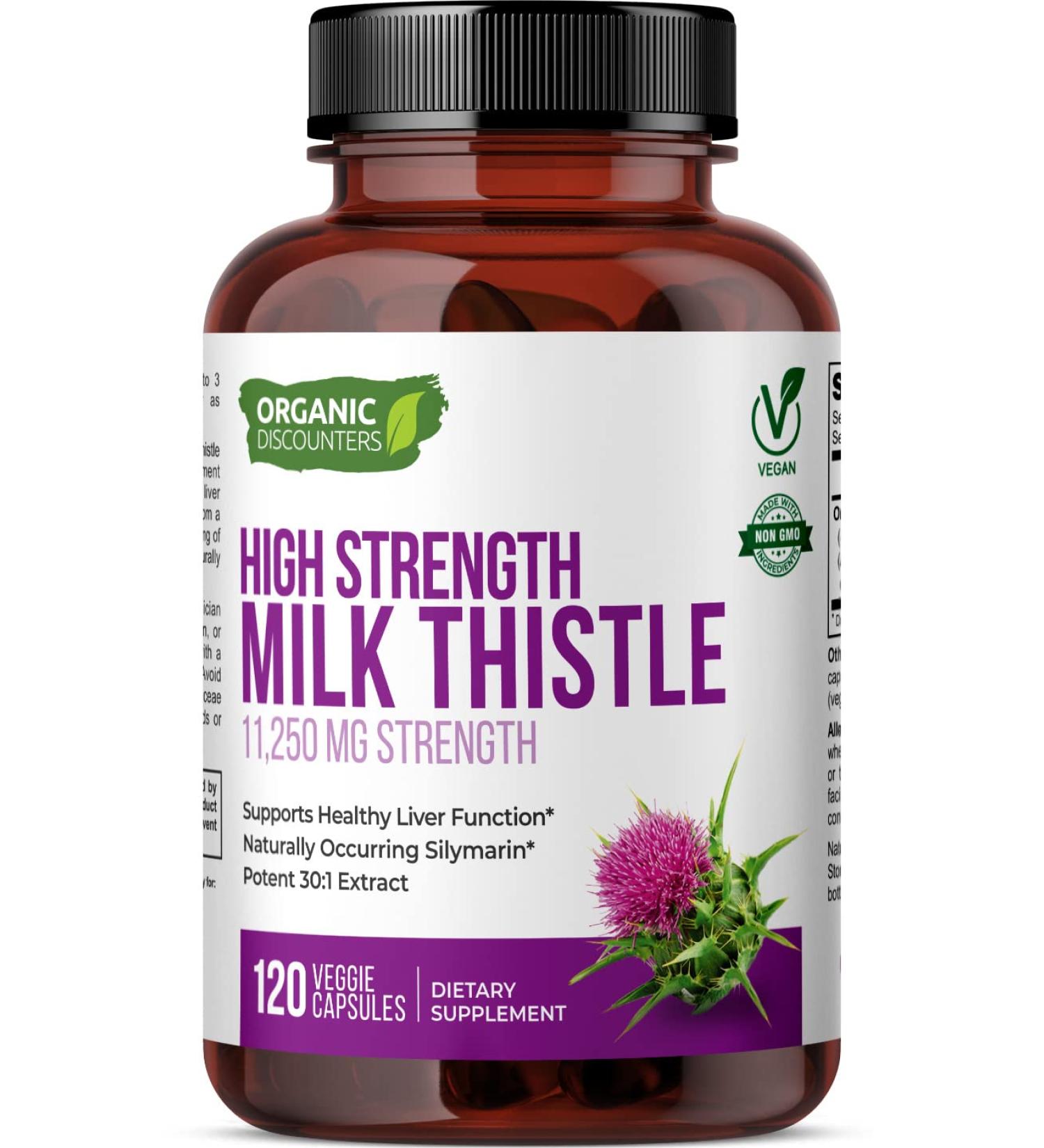 High Potency Organic Milk Thistle Extract 11,250mg - 120 Capsules | Vegan, Non-GMO, All-Natural | Rich in Silymarin Flavonoids - Buy Online on GoSupps.com