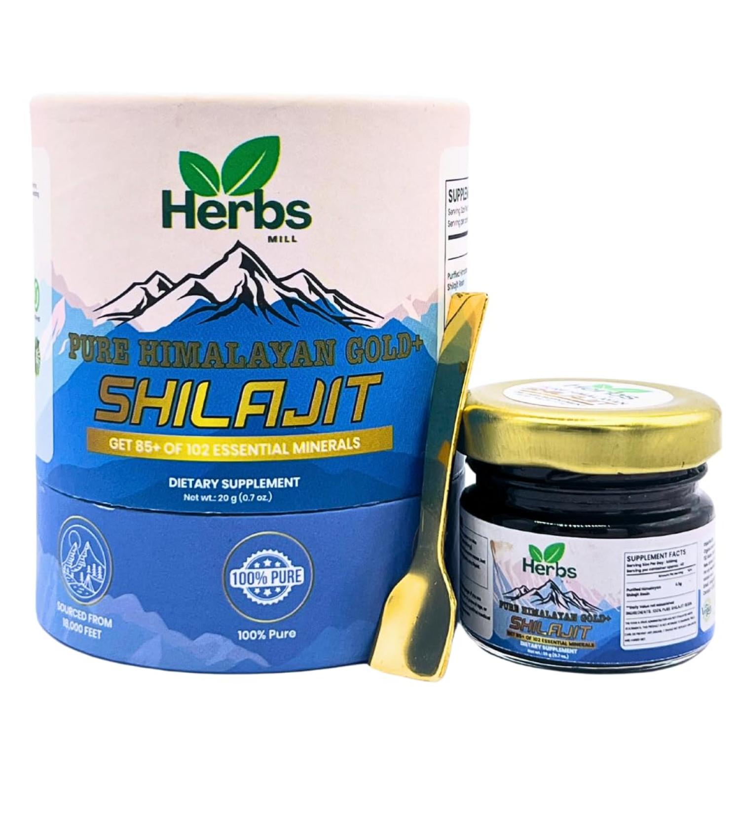 Herbs Mill | Premium Quality Himalayan Natural Organic Shilajit Resin | Packed with 85+ Essential Minerals for a Natural Energy Boost | High Fulvic Acid Content (20 Grams) - Buy Online on GoSupps.com