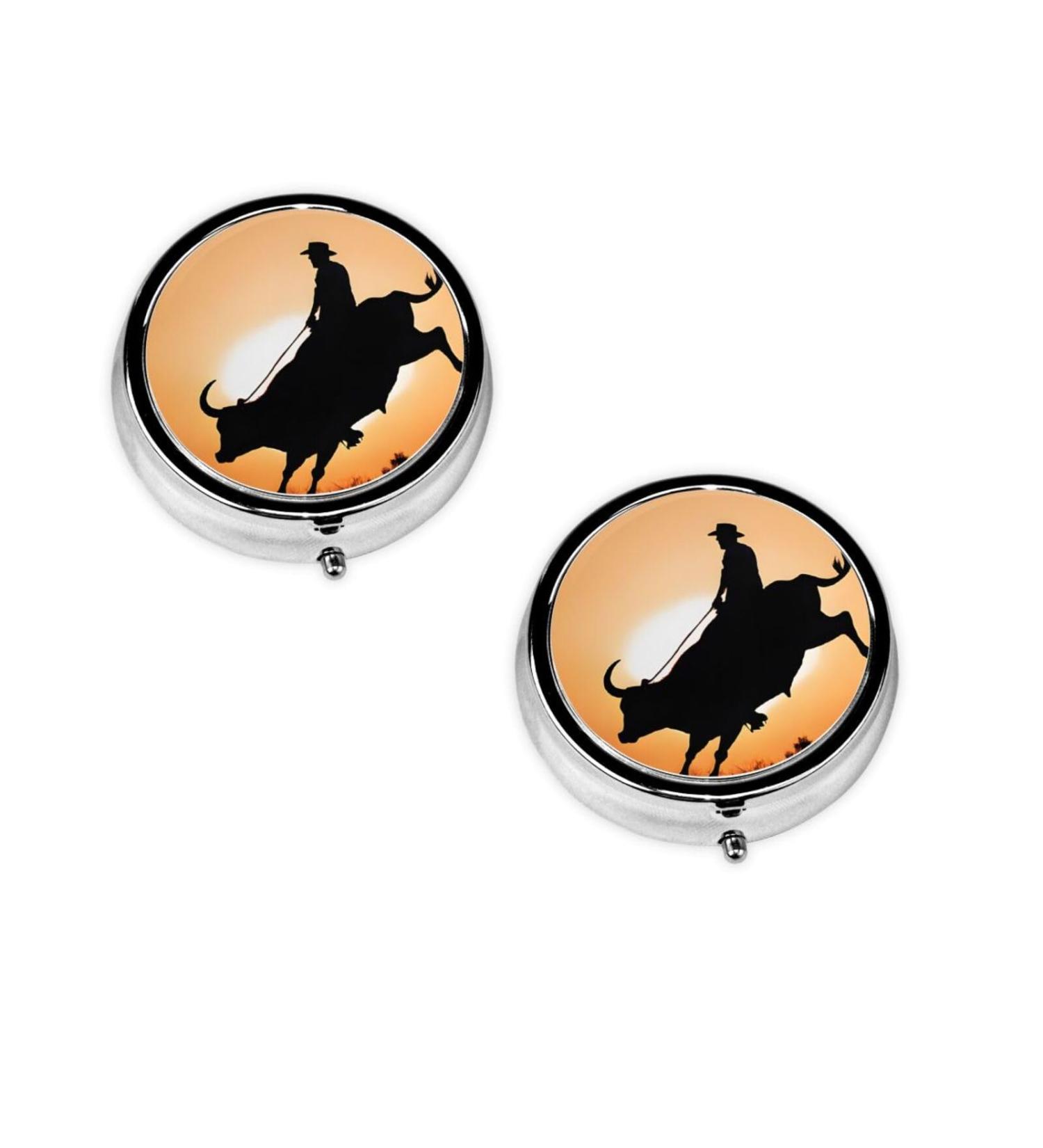 Cool Bull Riding Mini Round Pill Box | 3 Compartment Travel Pill Organizer | Portable Medicine Case for Pocket Home & Office - Buy Online on GoSupps.com