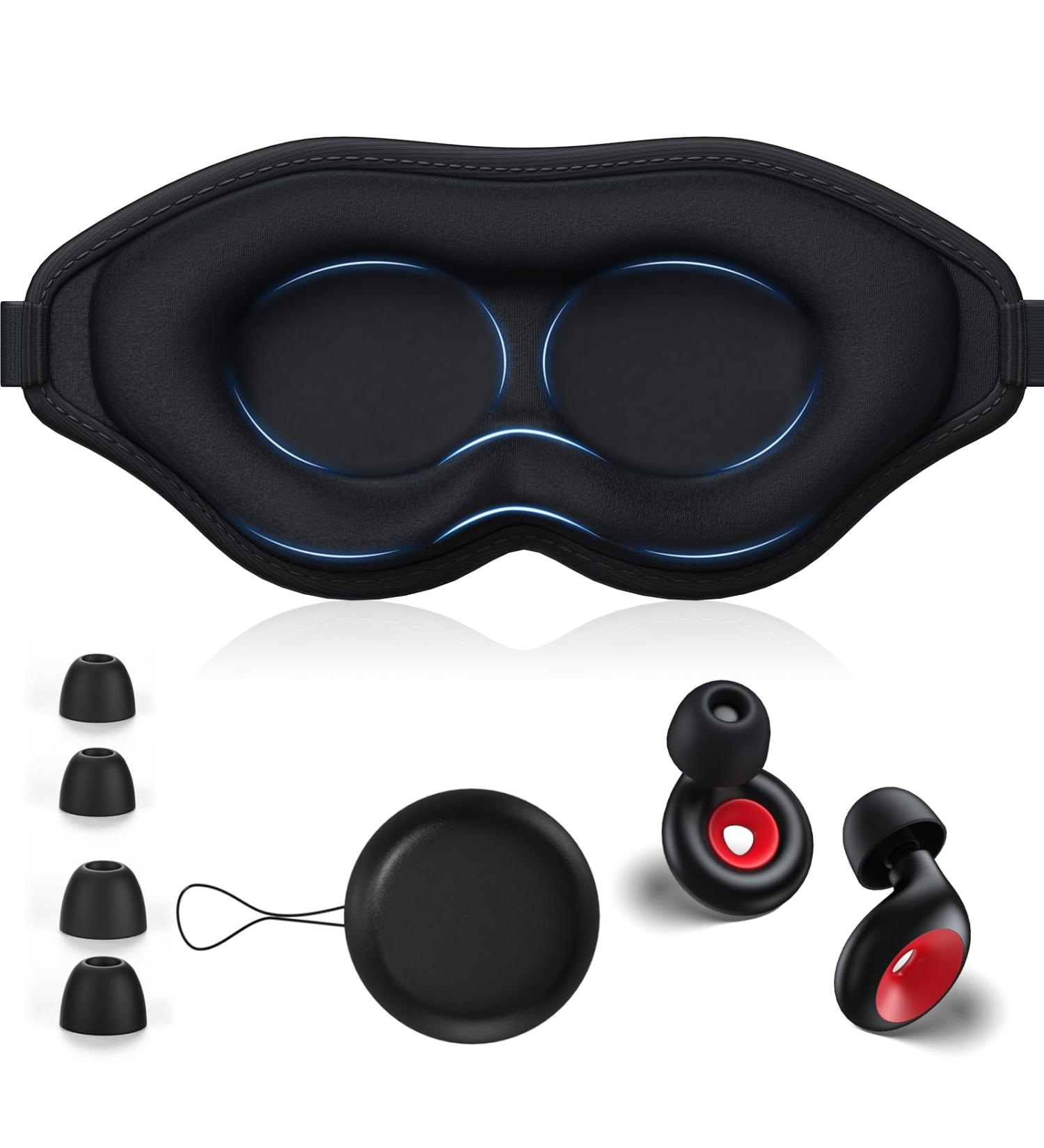 KKM 3D Contoured Sleep Mask for Side Sleepers with Earplugs - Block Out Light, Soft Comfort Eye Shade Cover - Ideal for Sleeping, Travel, Shift Work - Starry Black - Buy Online on GoSupps.com