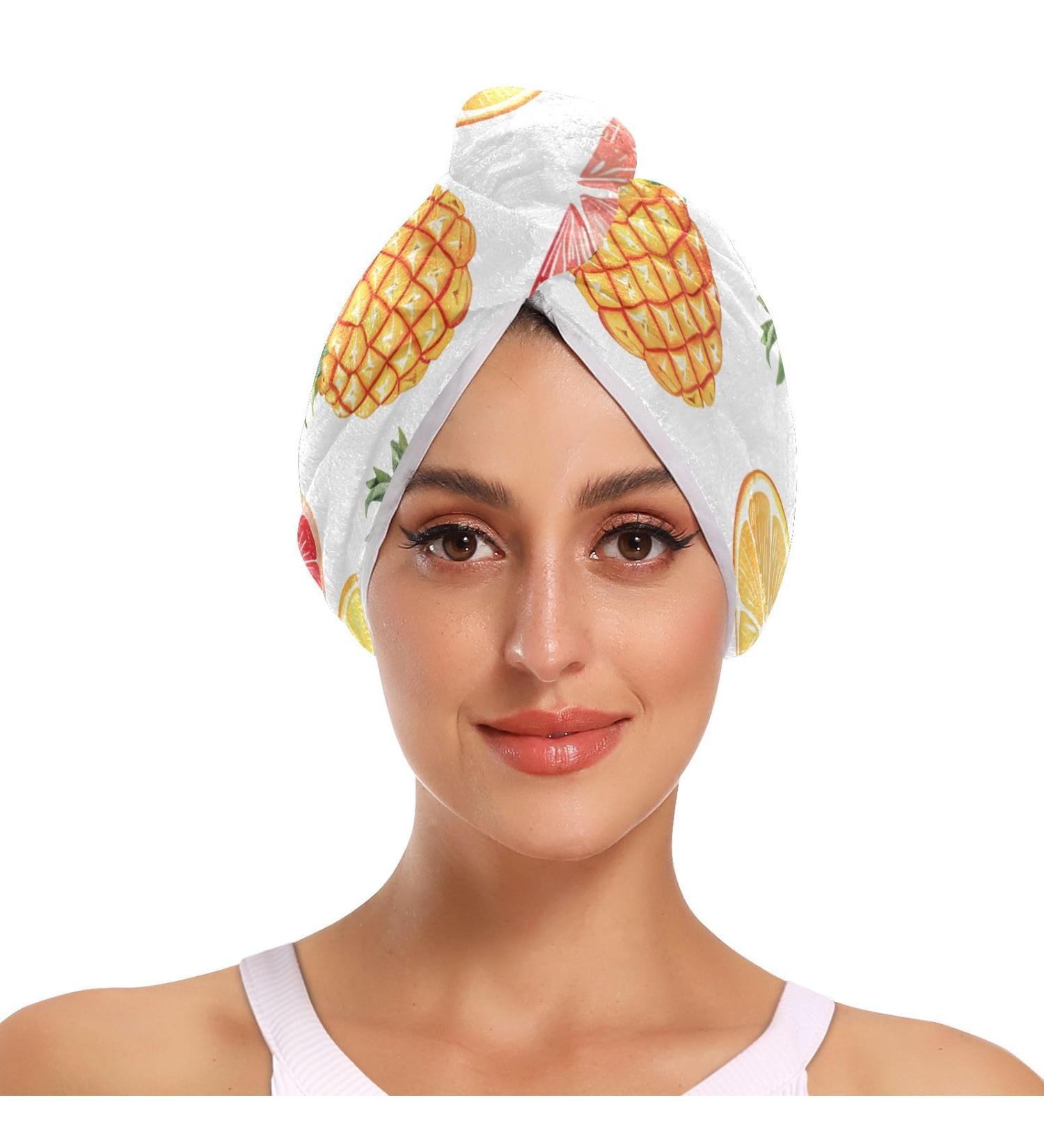 2 Pack Colorful Hair Towels - Super Absorbent Pineapple Grapefruit Strawberry Quick Dry Turbans for Women & Girls - Buy Online on GoSupps.com