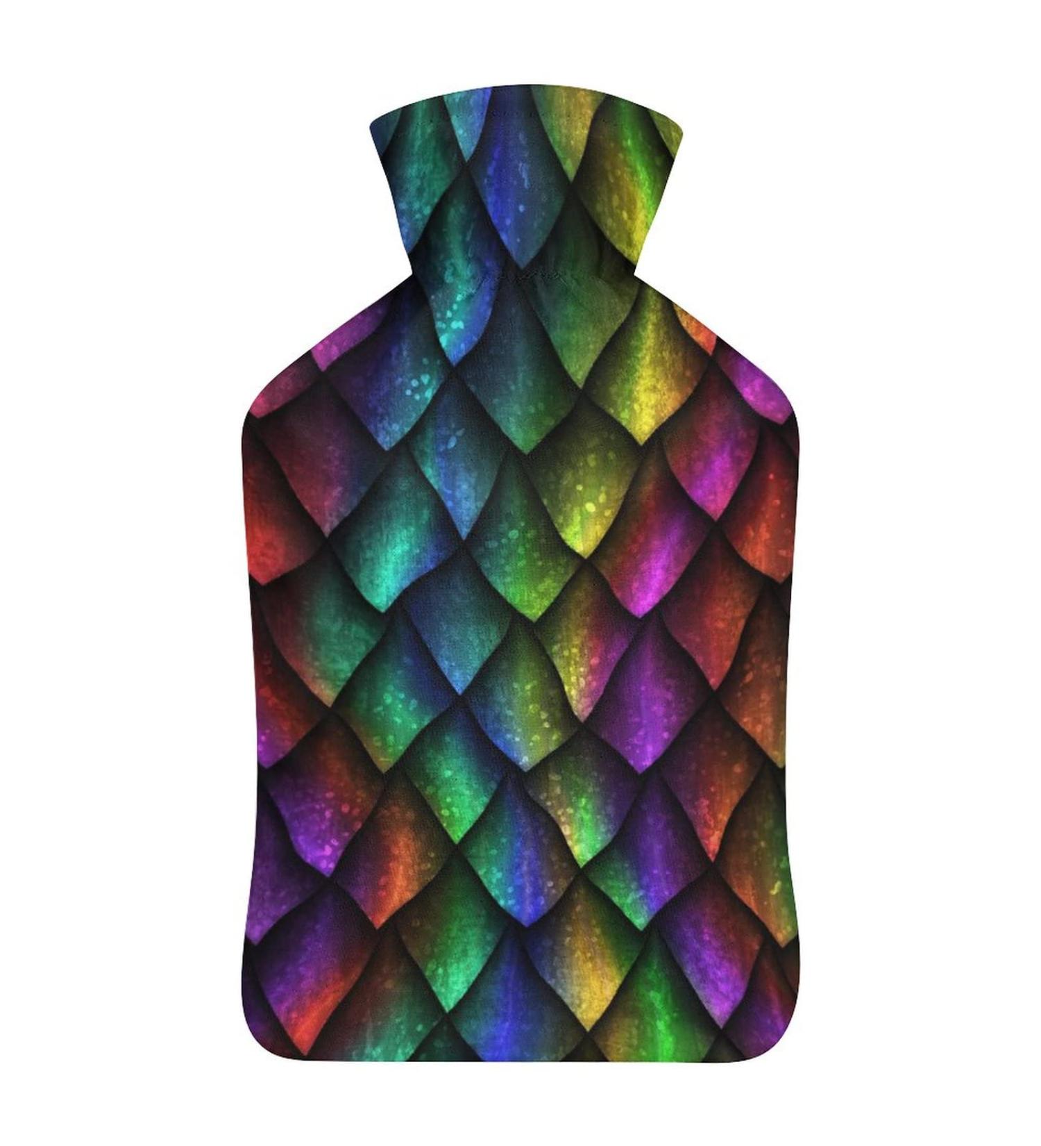 Rainbow Scale Hot Water Bottle with Plush Cover | Hot Water Bottle Hand Warmer for Adults & Kids | 26.5x15.3cm - Buy Online on GoSupps.com