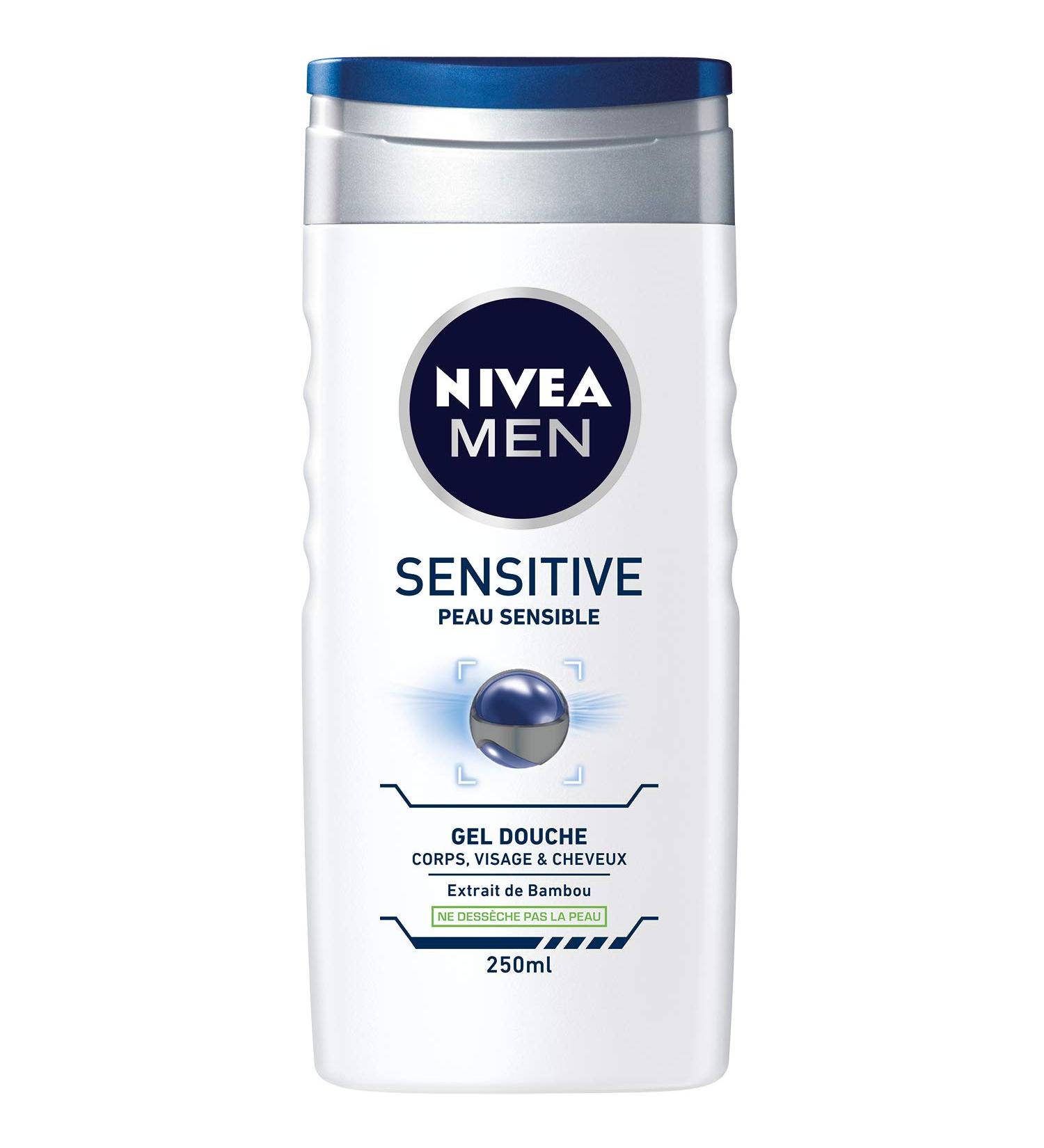 Nivea Men Sensitive 3in1 Shower Gel 250 ml - Gentle Body Hair & Face Cleanser with Bamboo Extract - Ideal for Sensitive Skin - Buy Online on GoSupps.com