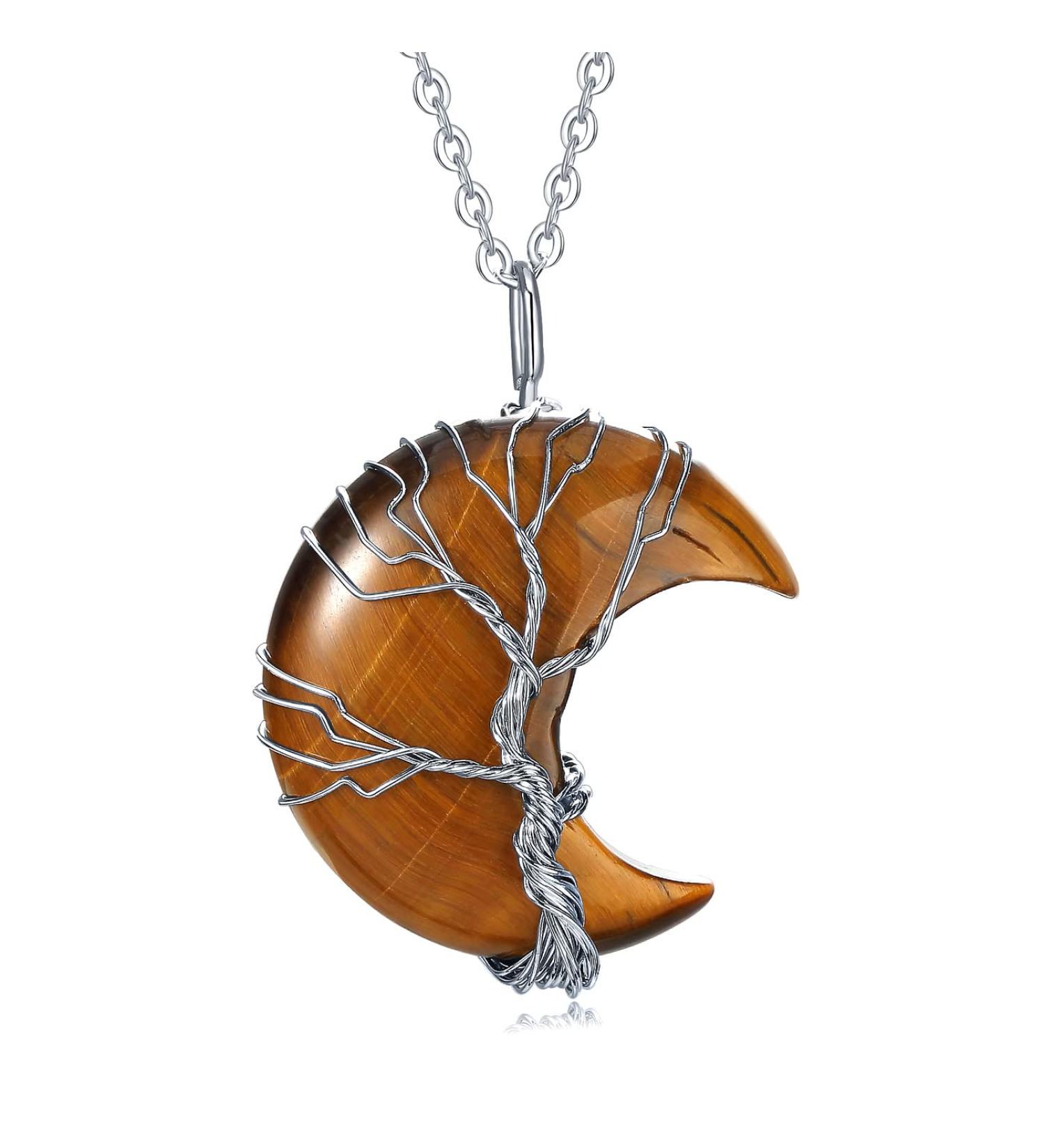 XIANNVXI Tiger Eye Crystal Crescent Moon Necklace - Tree of Life Reiki Spiritual Jewelry for Women - Buy Online on GoSupps.com