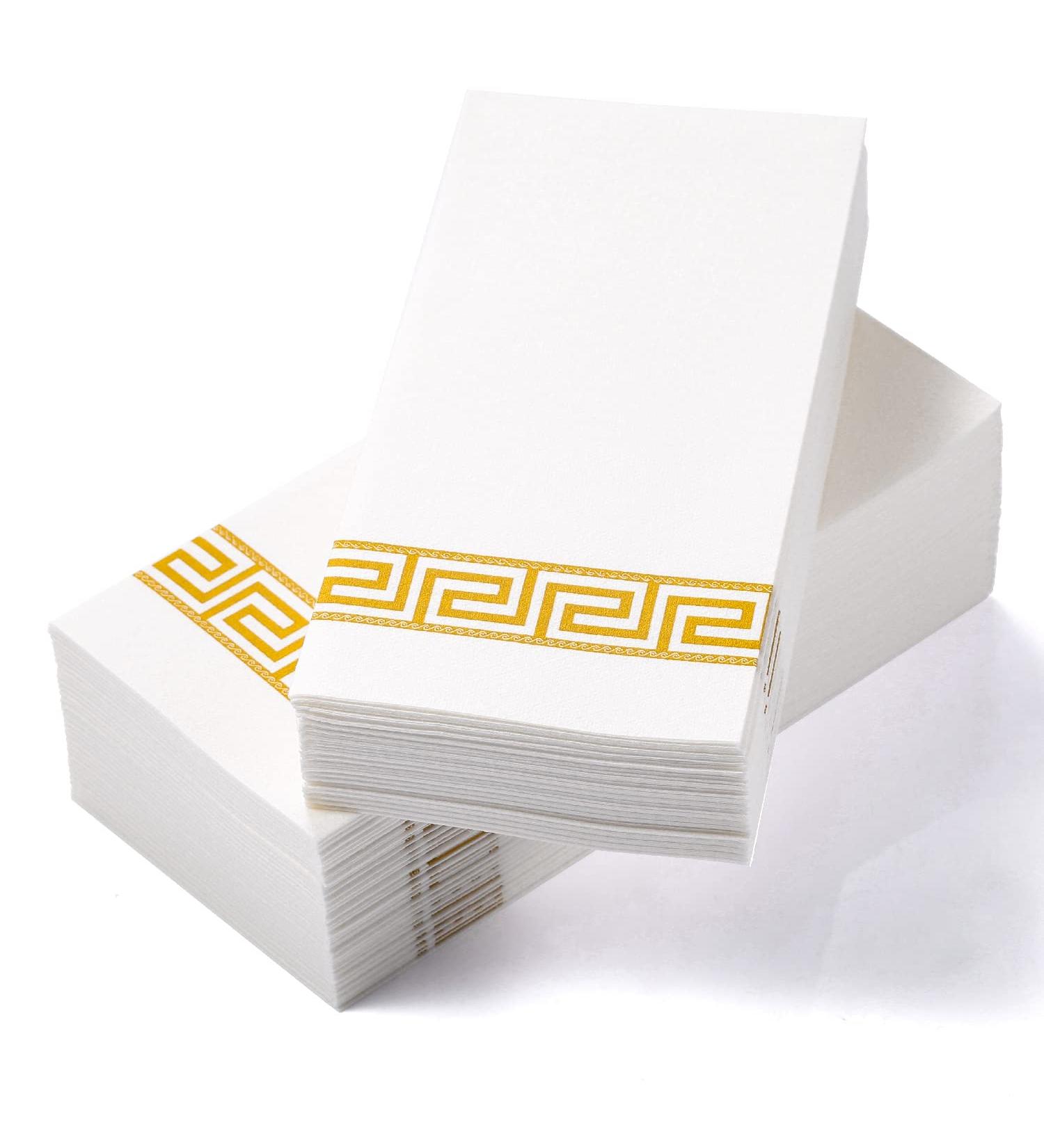 LEKOCH 100 PCs Premium Disposable Napkins - White with Gold Design Air Laid Fabric 43x30 cm - Perfect for Weddings & Events - Buy Online on GoSupps.com