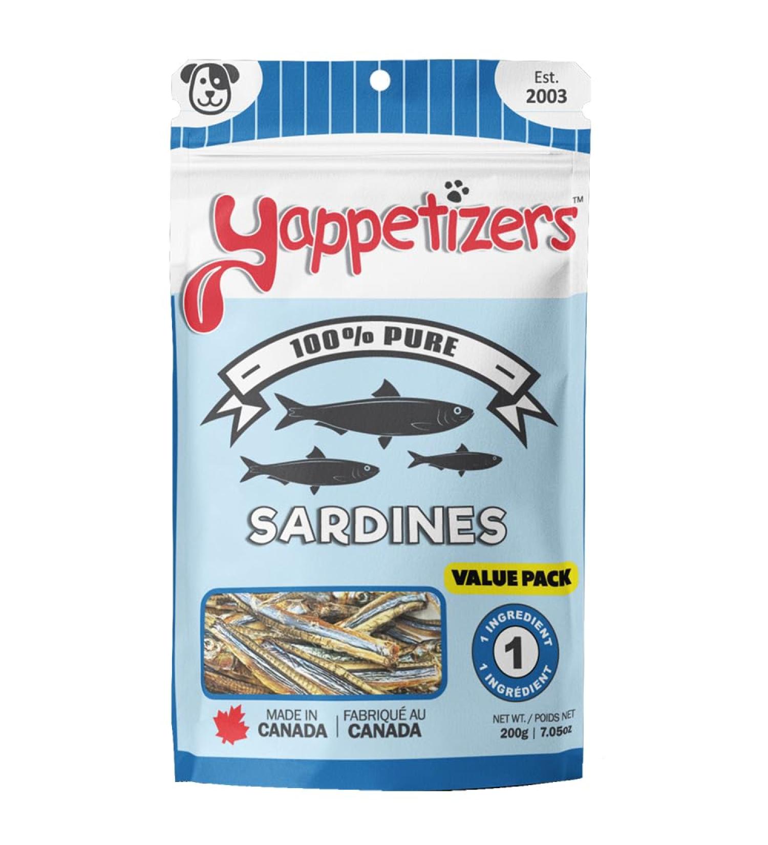 Yappetizers 100% Sardines Dehydrated Dog Treat | Hand Made in Canada Since 2003 - Equal to 1 Pound of raw Sardines (Value Pack) 200 g (Pack of 1)