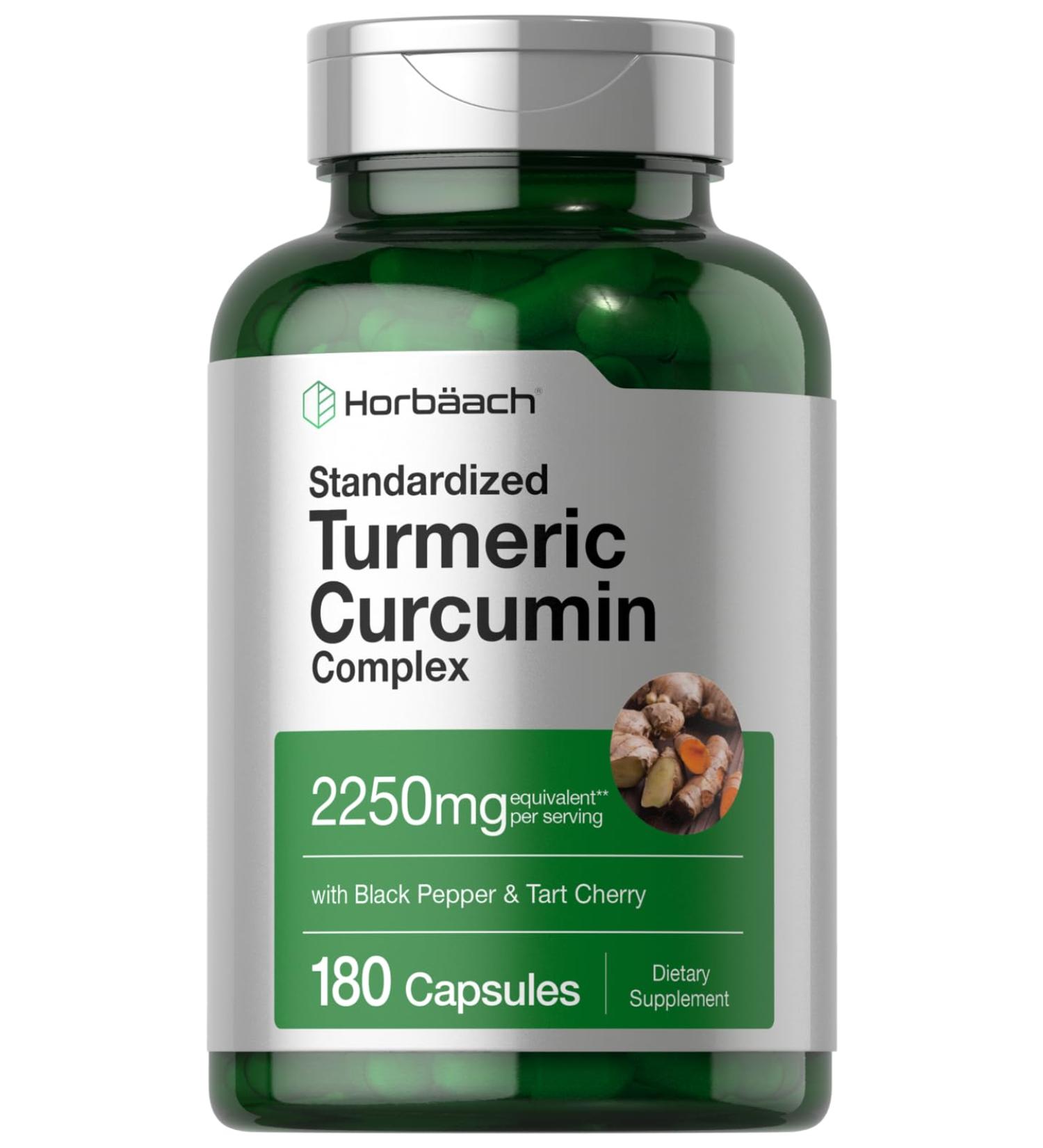 Horb ach Turmeric Curcumin Supplement | 2250mg | 180 Capsules | with Black Pepper & Tart Cherry | Non-GMO & Gluten Free - Buy Online on GoSupps.com