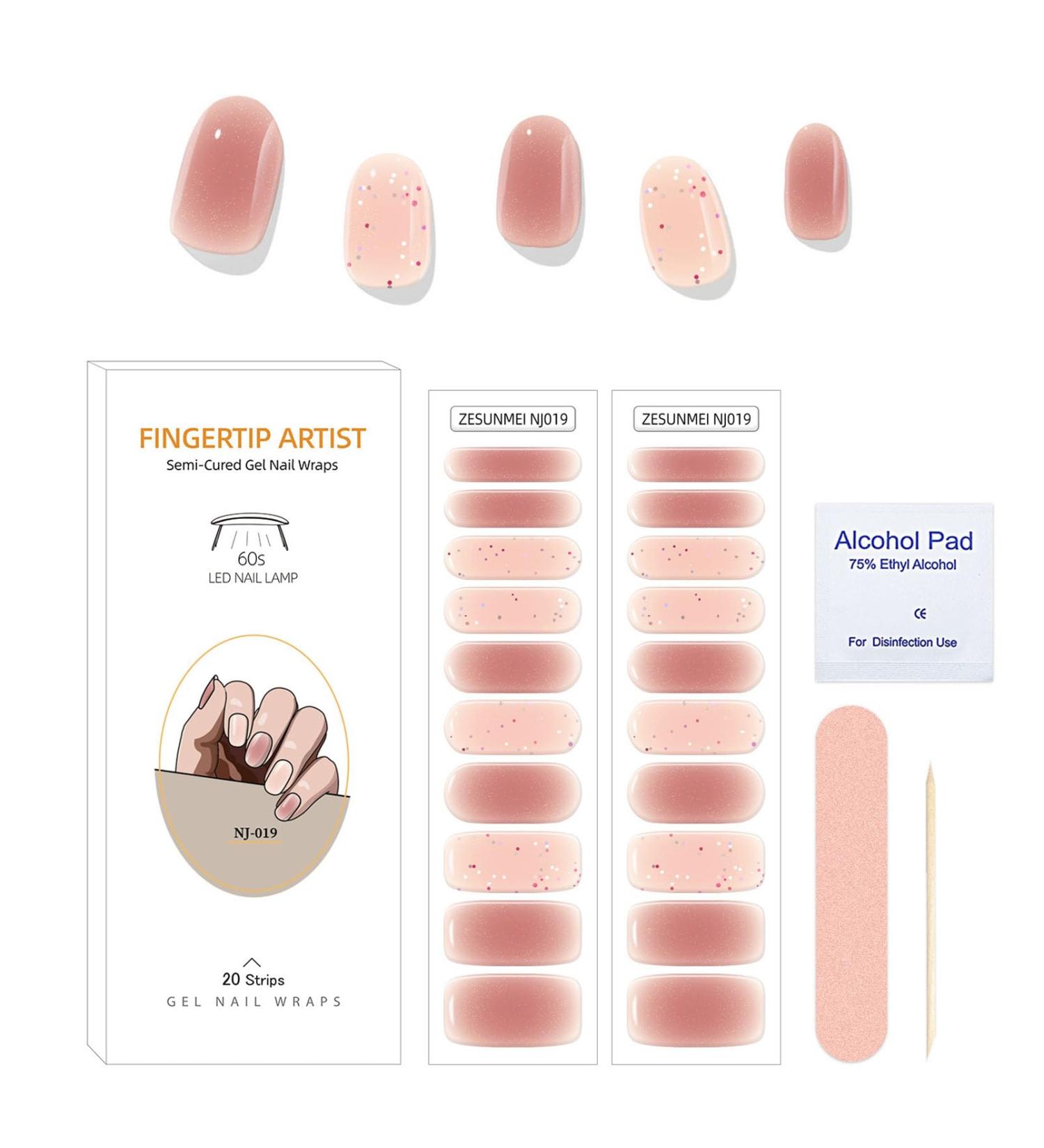 20Pcs Gel Nail Stickers Semi Cured Gel Nail Strips Nude Pink Gradient Self-adhesive Nail Wraps Long-Lasting Gel Nail Polish Strips Manicure Stickers Set with Prep Pads Nail File & Wooden Stick Pink Gradient Dot - Buy Online on GoSupps.com
