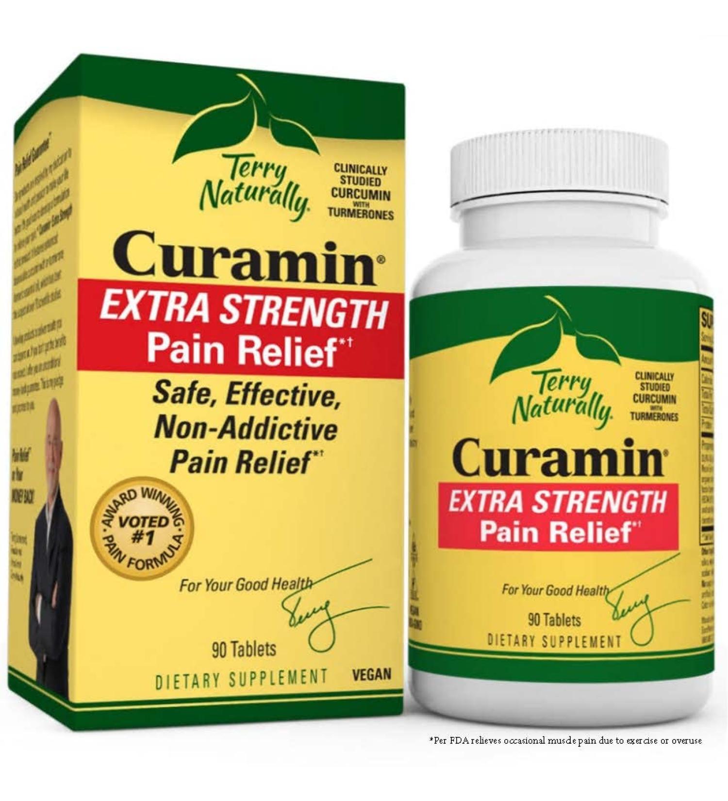 Terry Naturally Curamin Extra Strength - 90 Tablets - Pain Relief Supplement with Curcumin & Boswellia - Non-Addictive Formula - Non-GMO Vegan - Gluten Free - Buy Online on GoSupps.com