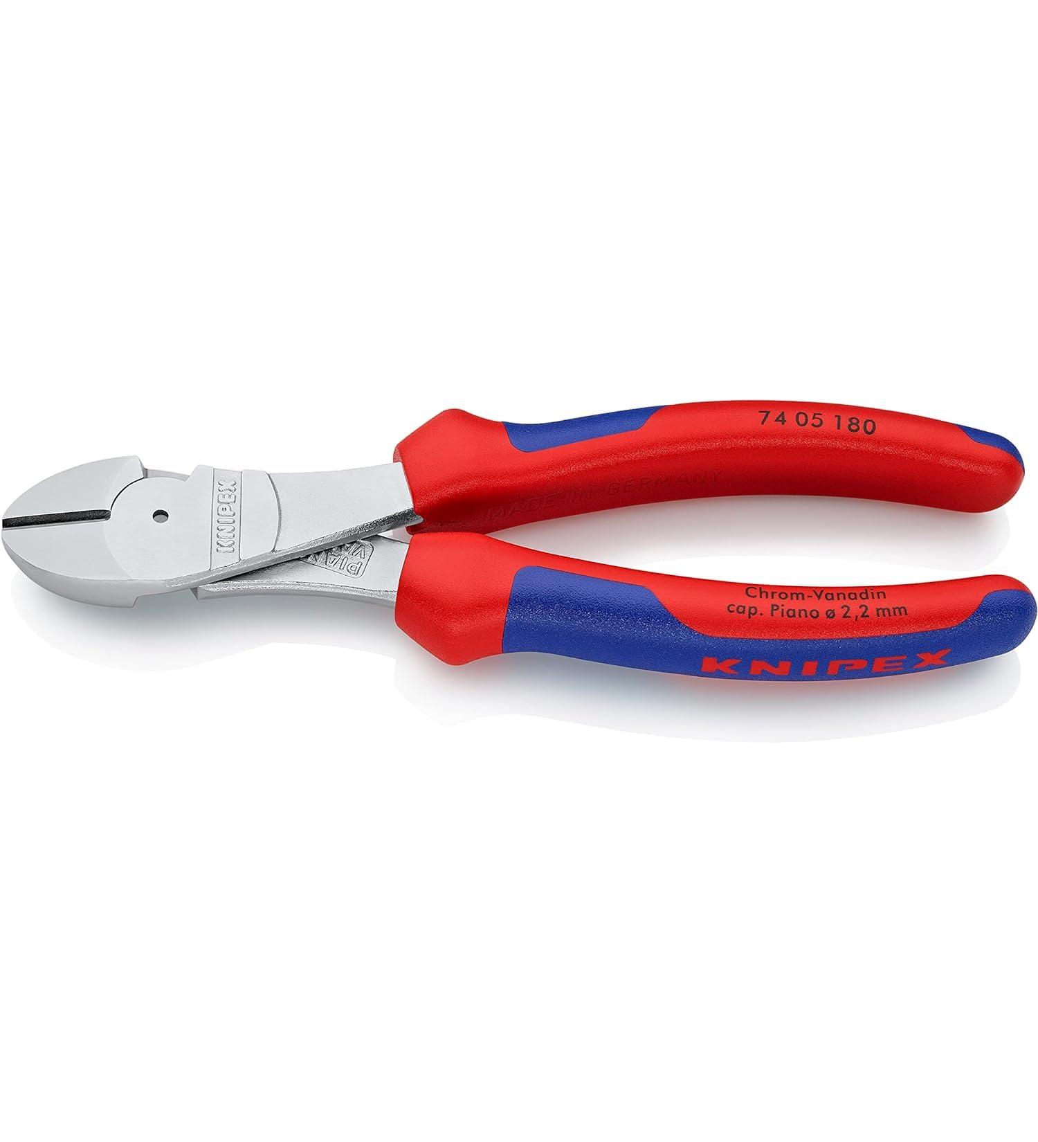 Knipex High Leverage Diagonal Cutter chrome-plated with multi-component grips 180 mm (self-service card/blister) 74 05 180 SB Multi-component Grips Blue/Red 180 mm chrome-plated on self-service card - Buy Online on GoSupps.com