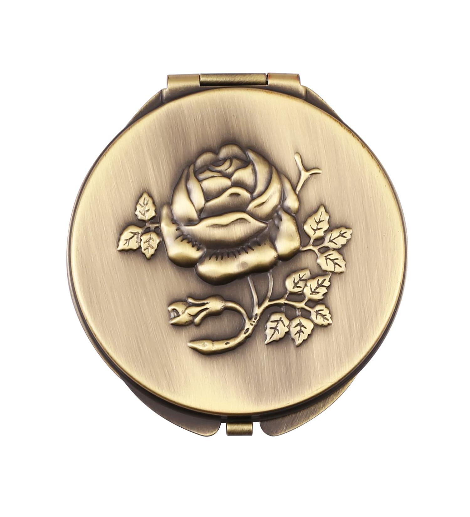 Retro Metal Compact Mirror 1x/2x Magnification - Bronze, Foldable & Portable - Buy Online on GoSupps.com