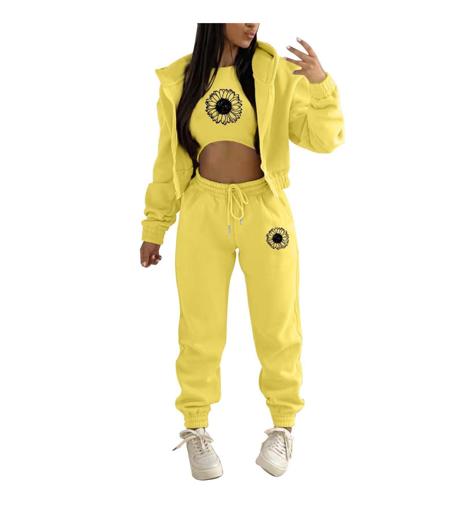 Shop Women's Long-Sleeved Hooded Sports Suit Set | Yellow Jogging Outfit | XXL Leisurewear for Active Lifestyle - Buy Online on GoSupps.com