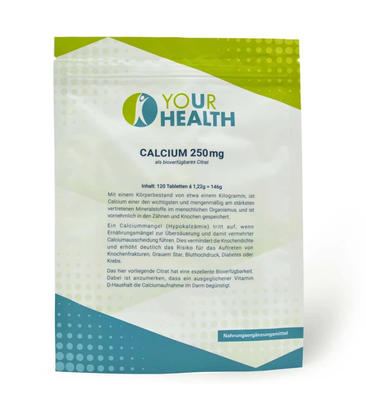 uHealth Calcium 250 mg - 120 Vegan Tablets | Bioavailable Citrate No Colorings or Preservatives - International Shipping - Buy Online on GoSupps.com