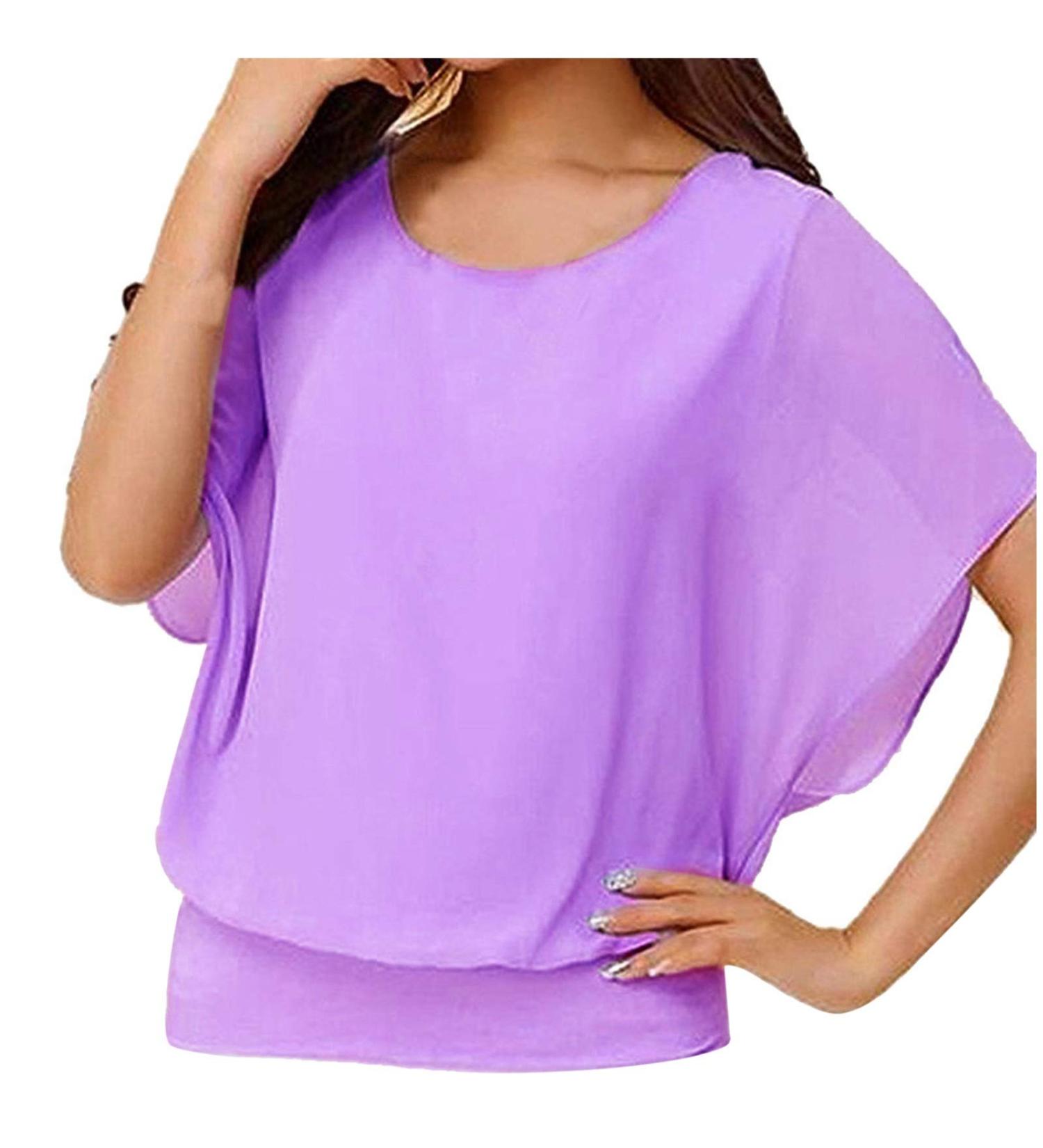 Buy Women's Loose Short Sleeve Linen Blouse - Stylish Purple T-Shirt Tops - J208 - Buy Online on GoSupps.com