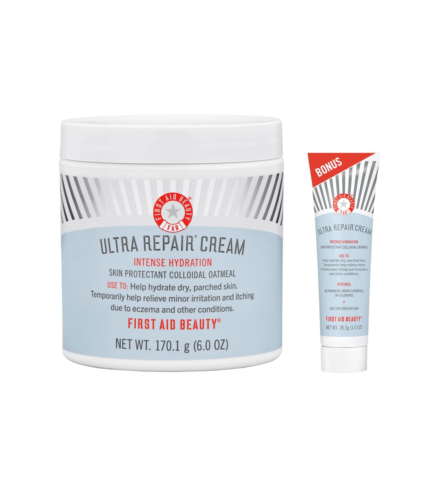 First Aid Beauty Ultra Repair Cream Intense Hydration Moisturizer Bundle - 6 oz Classic Jar + 1 oz Travel Size Tube - Buy Online on GoSupps.com