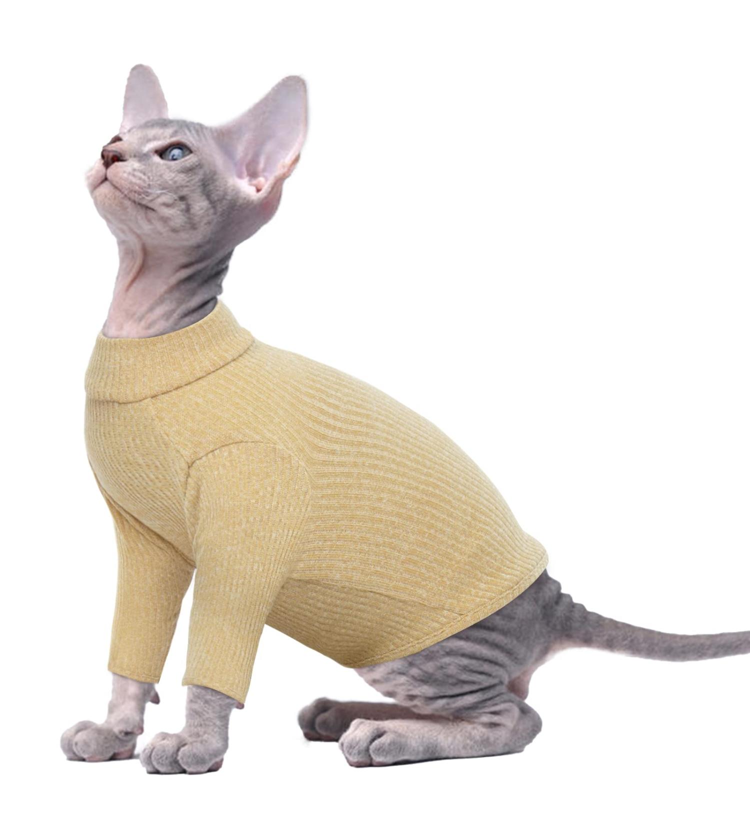 Pumyporeity Sphynx Cat Sweater - Breathable Cotton Shirt Vest for Hairless Cats | Soft & Skin-Friendly XS Khaki Outfit - Buy Online on GoSupps.com