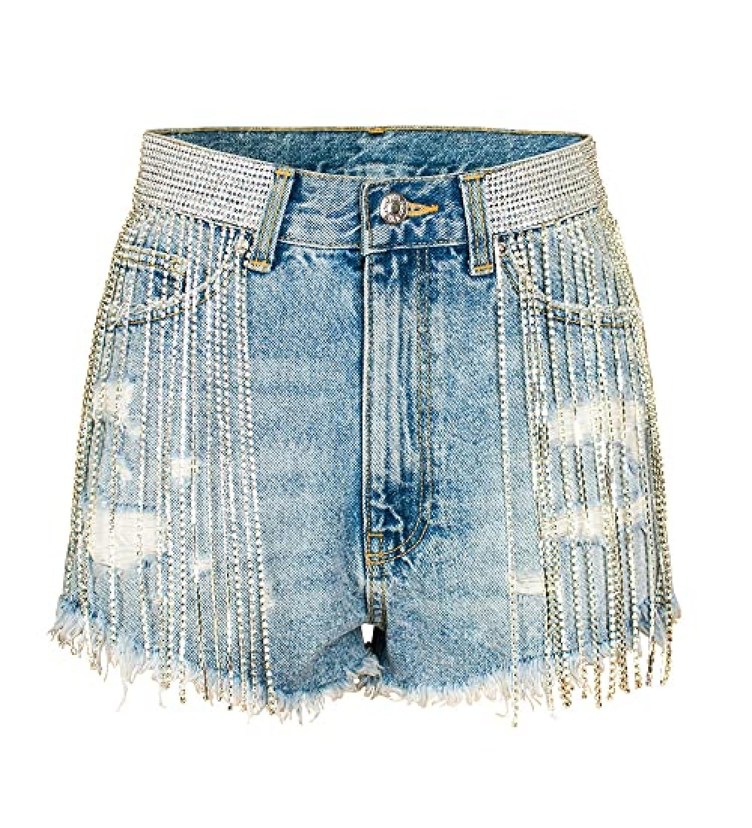 COMLIFE Women's Summer Denim Shorts with Tassels and Rhinestone Fringe - Blue, XX-Large - Buy Online on GoSupps.com