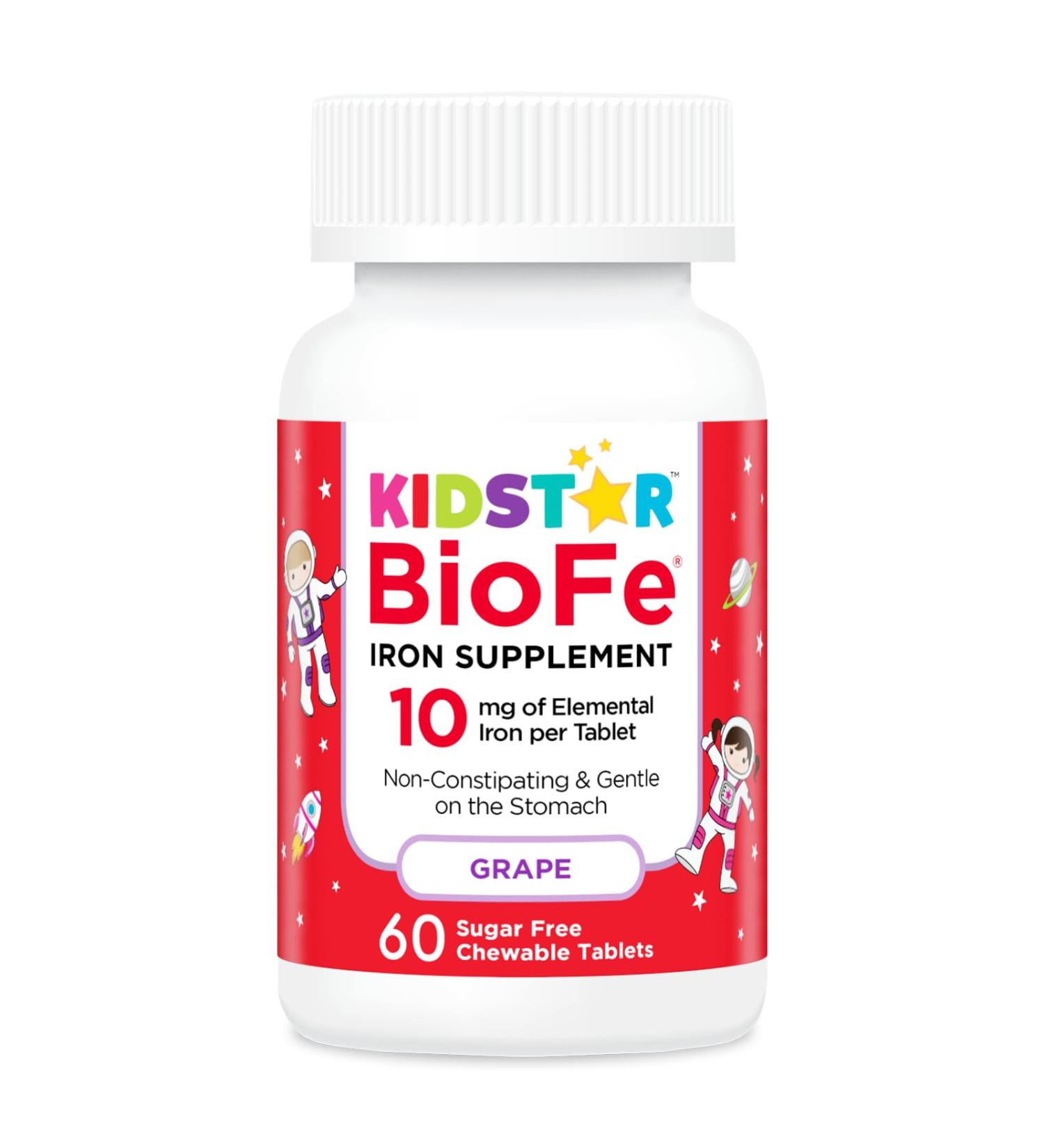 KidStar Nutrients BioFe Pure Iron Chewables Natural Grape Flavour 10 Mg Iron Per Tablet No Sugar 60 Chewable Tablets - Buy Online on GoSupps.com
